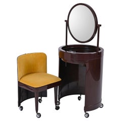 Retro Studio Kastilia Silvi, Italian Brown Vanity Table with Yellow Seat, 1970s