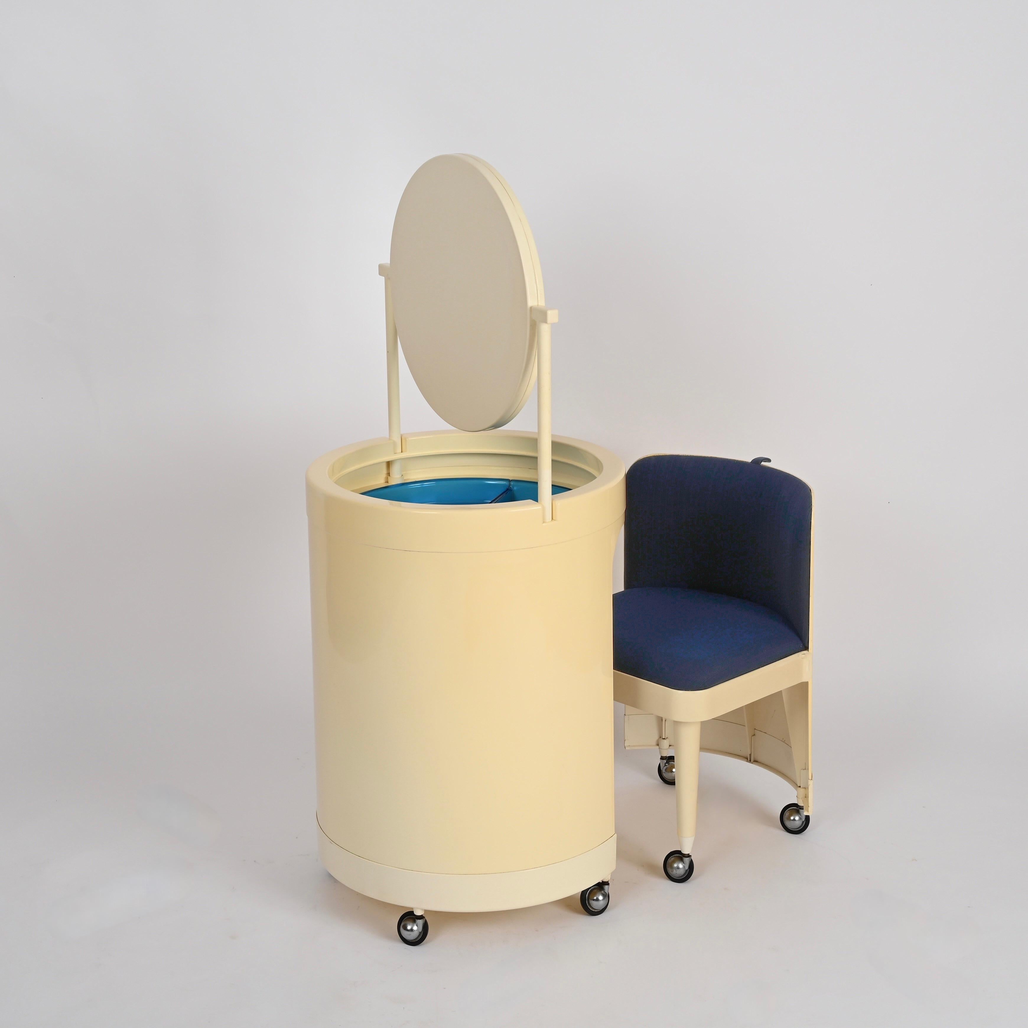 Studio Kastilia Silvi, Italian Cream Vanity Table with Blue Velvet Seat, 1970s 4