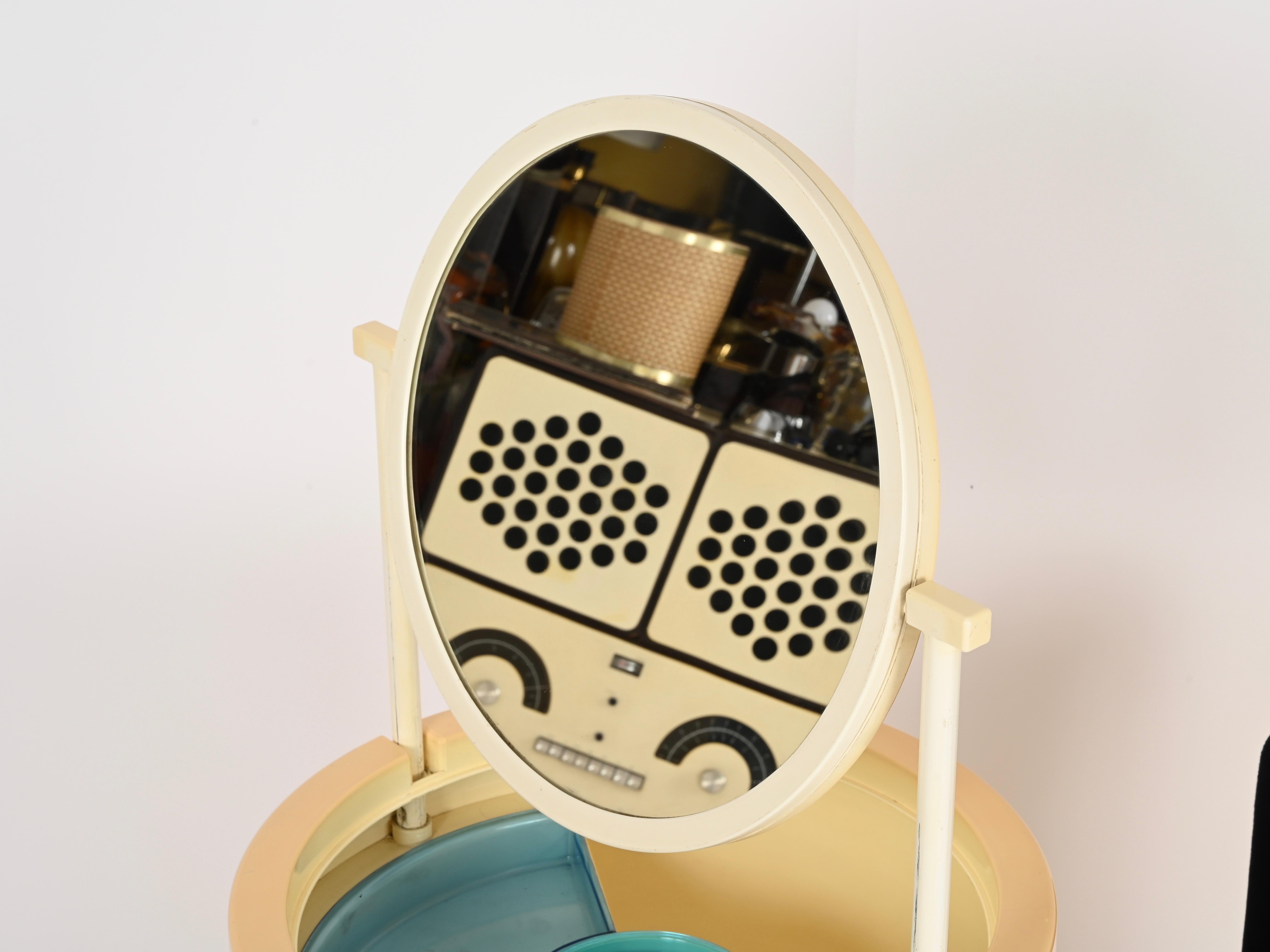 Studio Kastilia Silvi, table de toilette italienne crème avec assise en velours bleu, années 1970 en vente 6