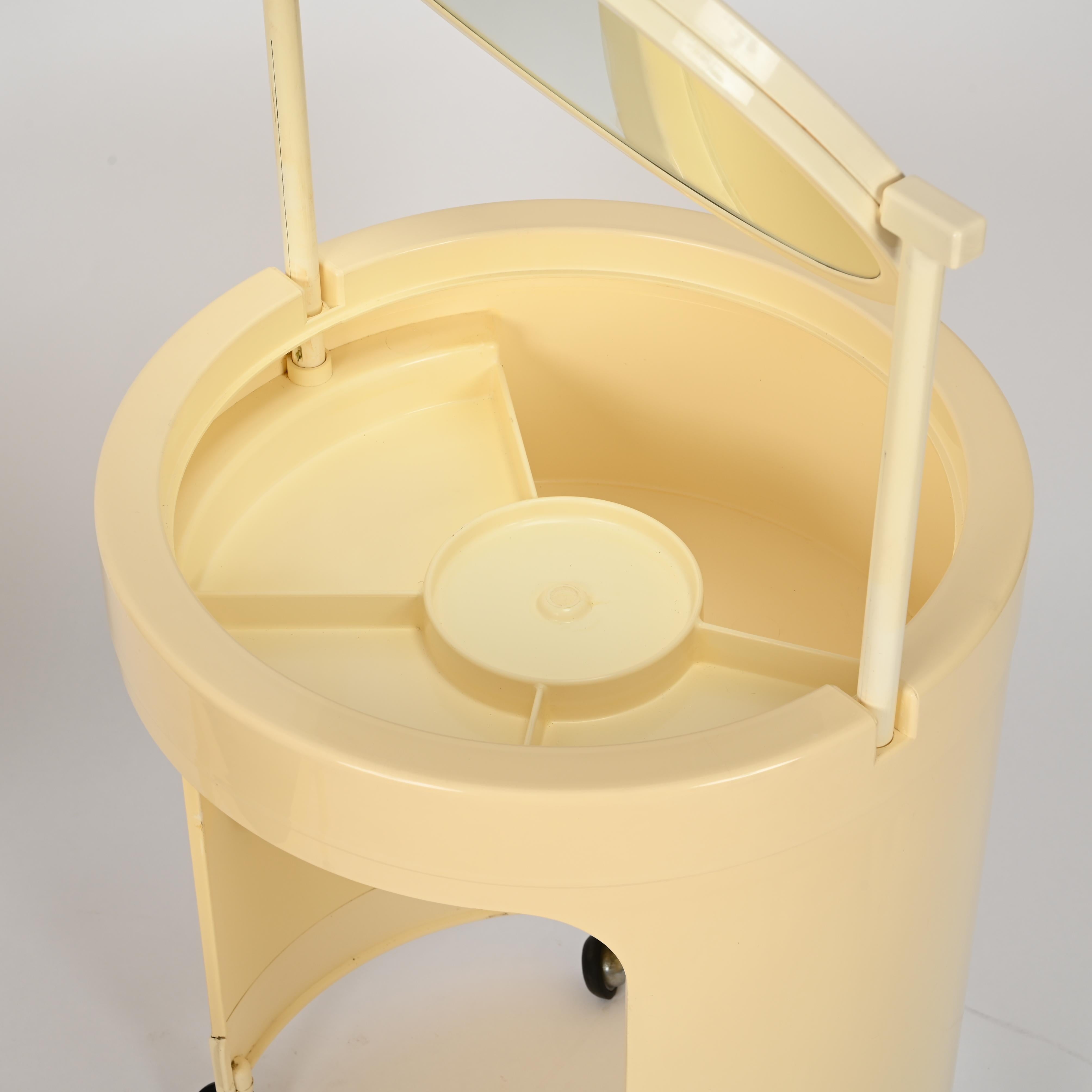 Studio Kastilia Silvi, Italian Cream Vanity Table with Blue Velvet Seat, 1970s 3