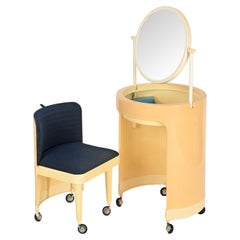 Studio Kastilia Silvi, table de toilette italienne crème avec assise en velours bleu, années 1970