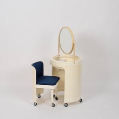 Studio Kastilia Silvi, Italian White & Cream Vanity Table with Blue Seat, 1970s