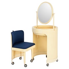 Studio Kastilia Silvi, Italian White Vanity Table with Blue Seat, 1970s