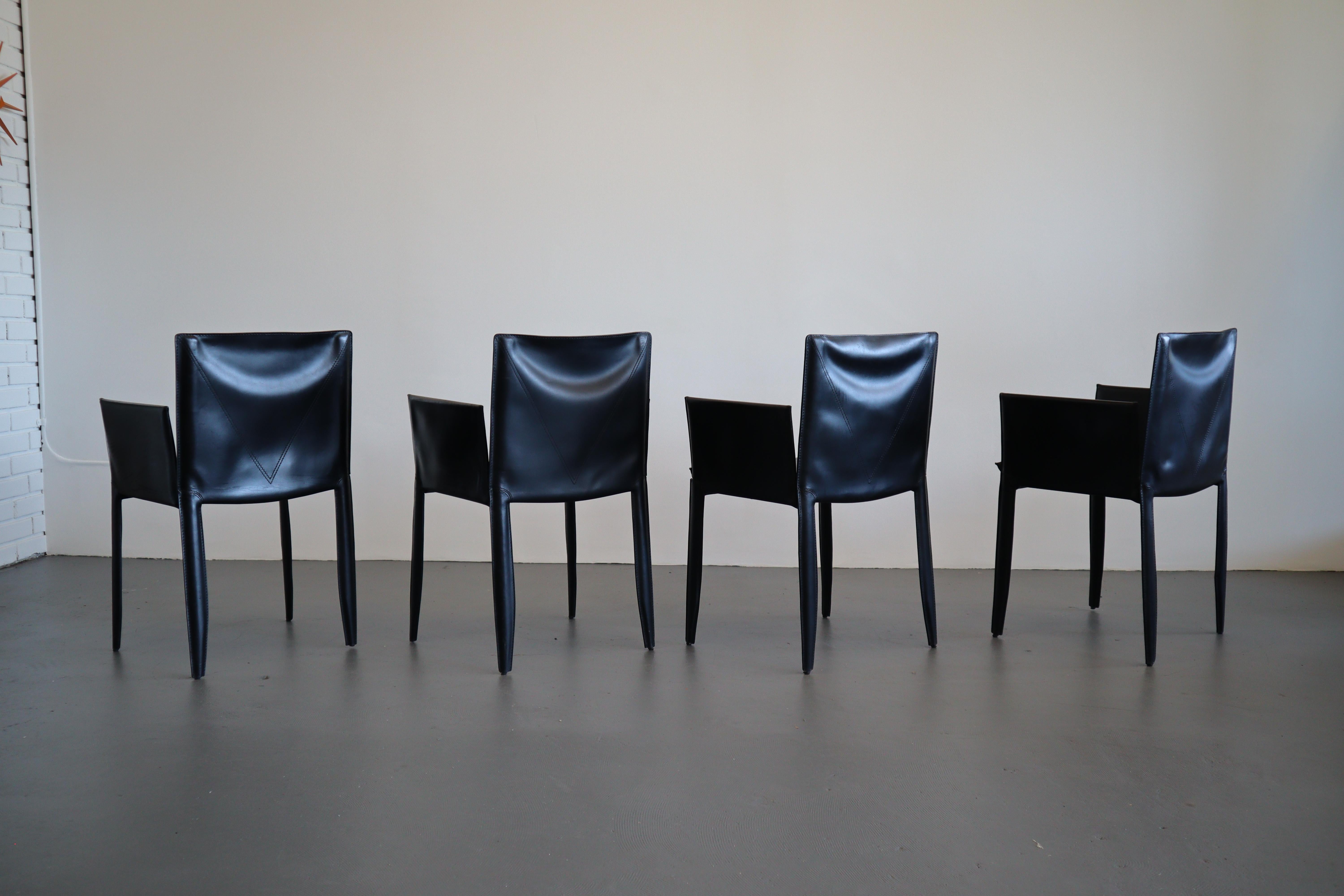Italian Studio Kronos Black Leather Cattelan Italia Dining Chairs For Sale