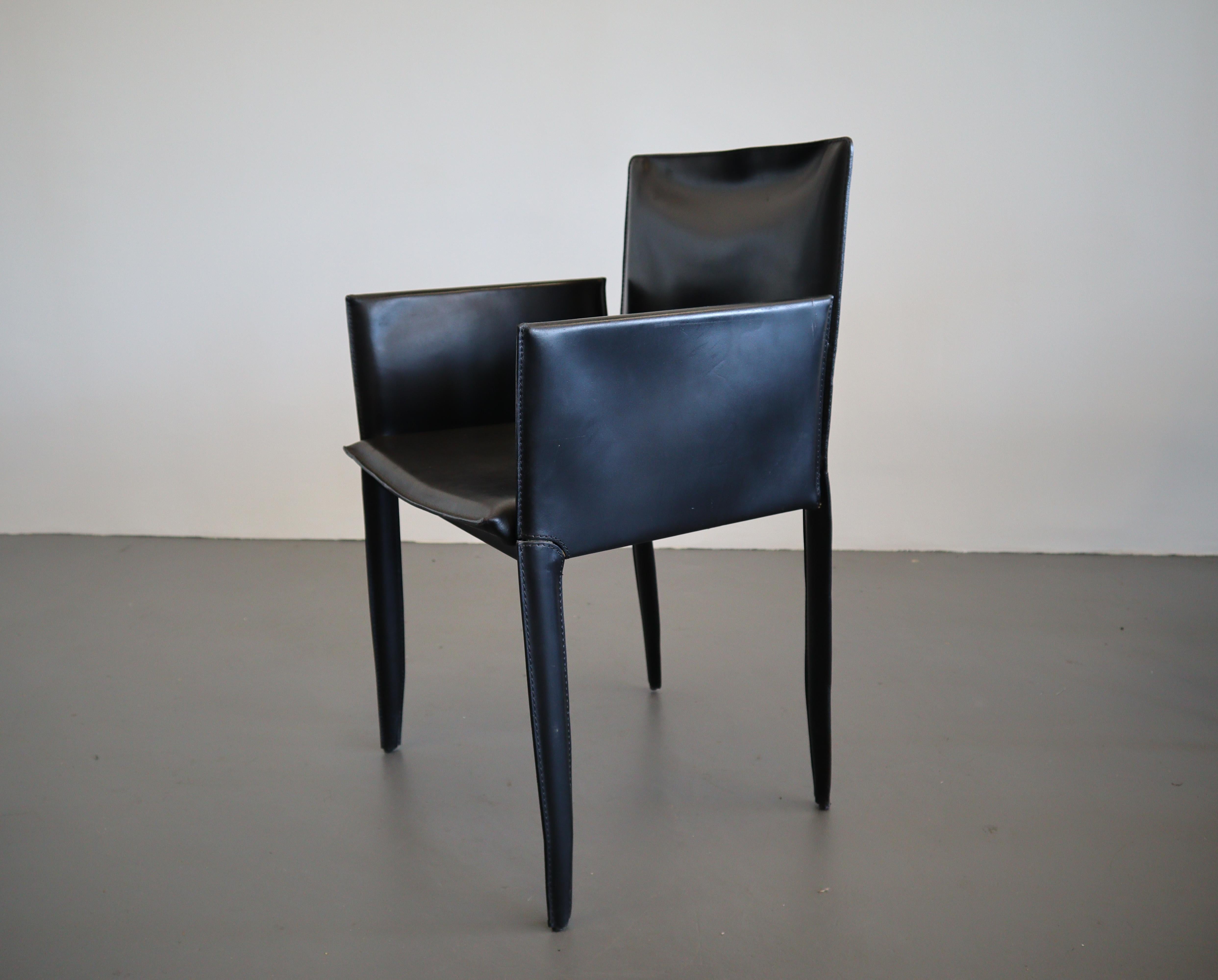 Contemporary Studio Kronos Black Leather Cattelan Italia Dining Chairs For Sale