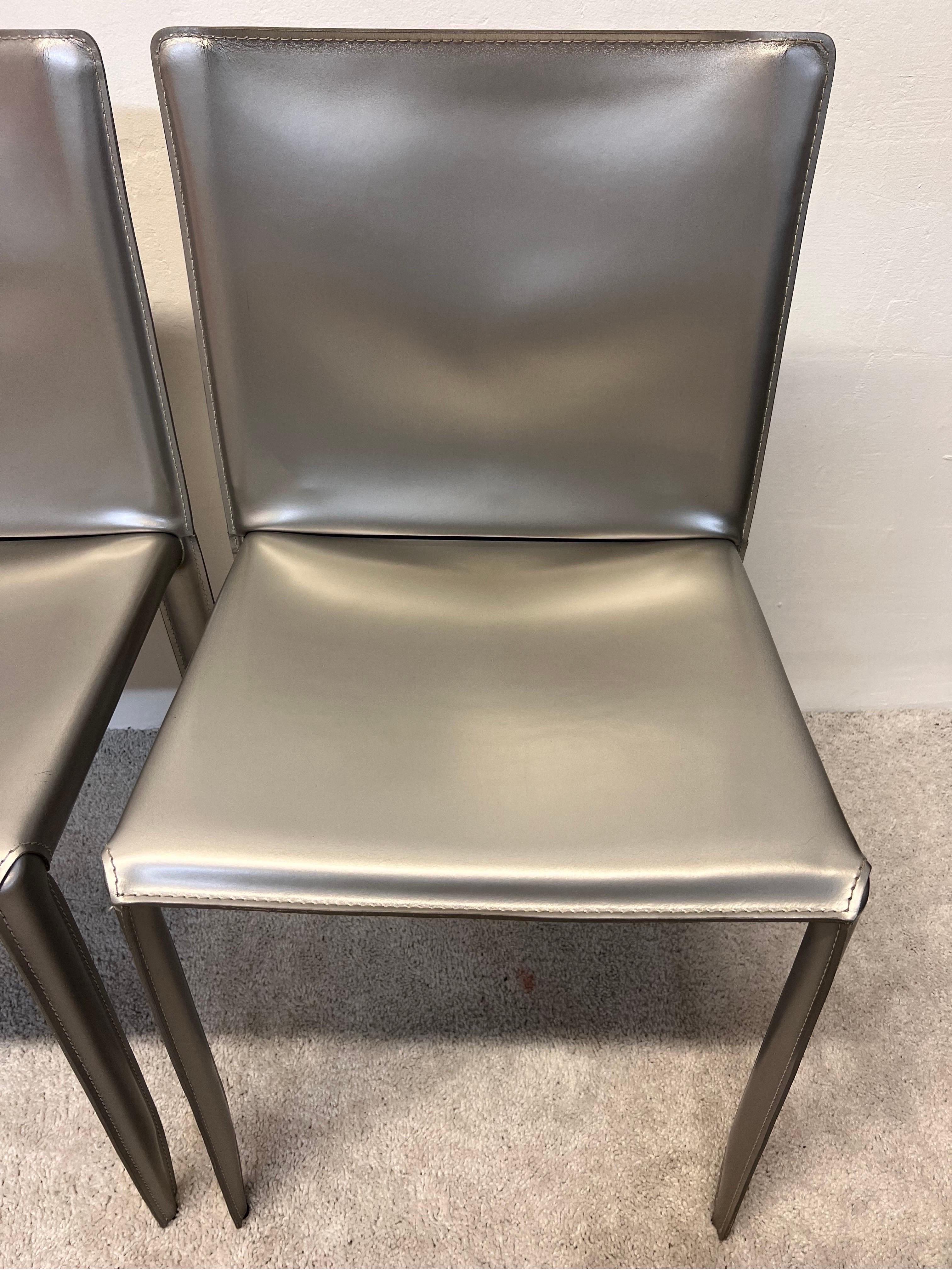 Studio Kronos Metallic Leather Piuma Chairs for Cattelan Italia, Set of Four 2