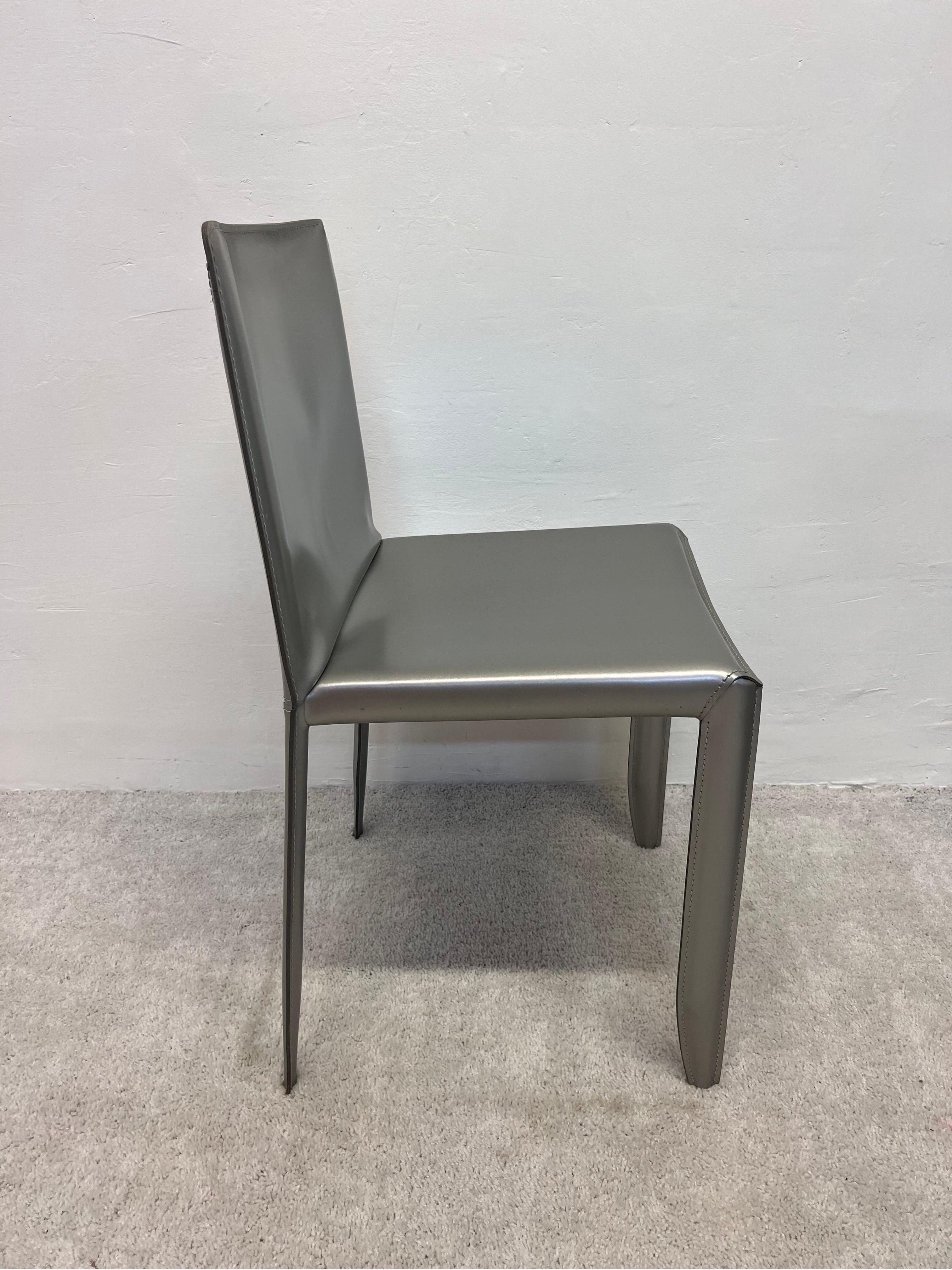 Modern Studio Kronos Metallic Leather Piuma Chairs for Cattelan Italia, Set of Four