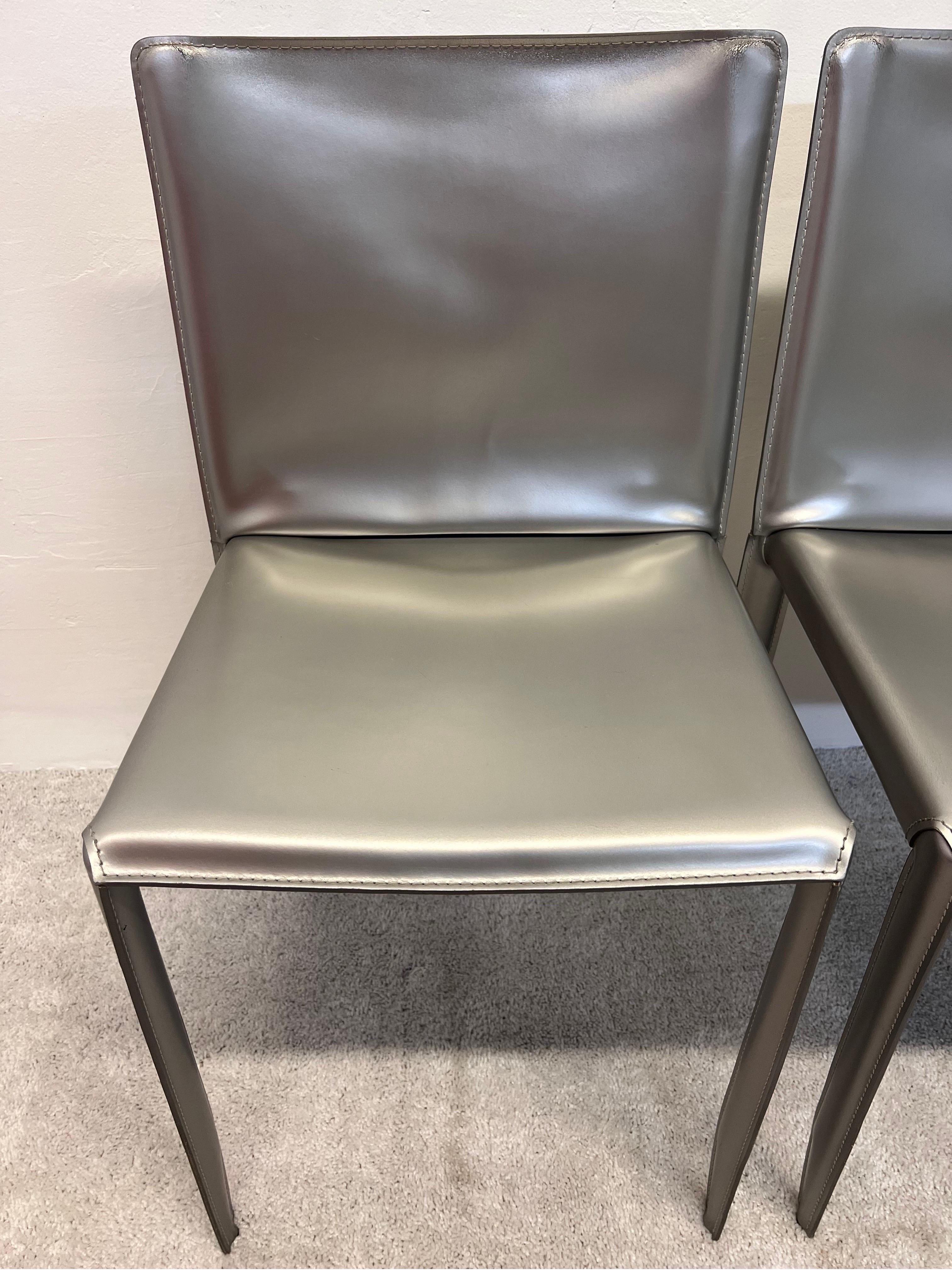 20th Century Studio Kronos Metallic Leather Piuma Chairs for Cattelan Italia, Set of Four