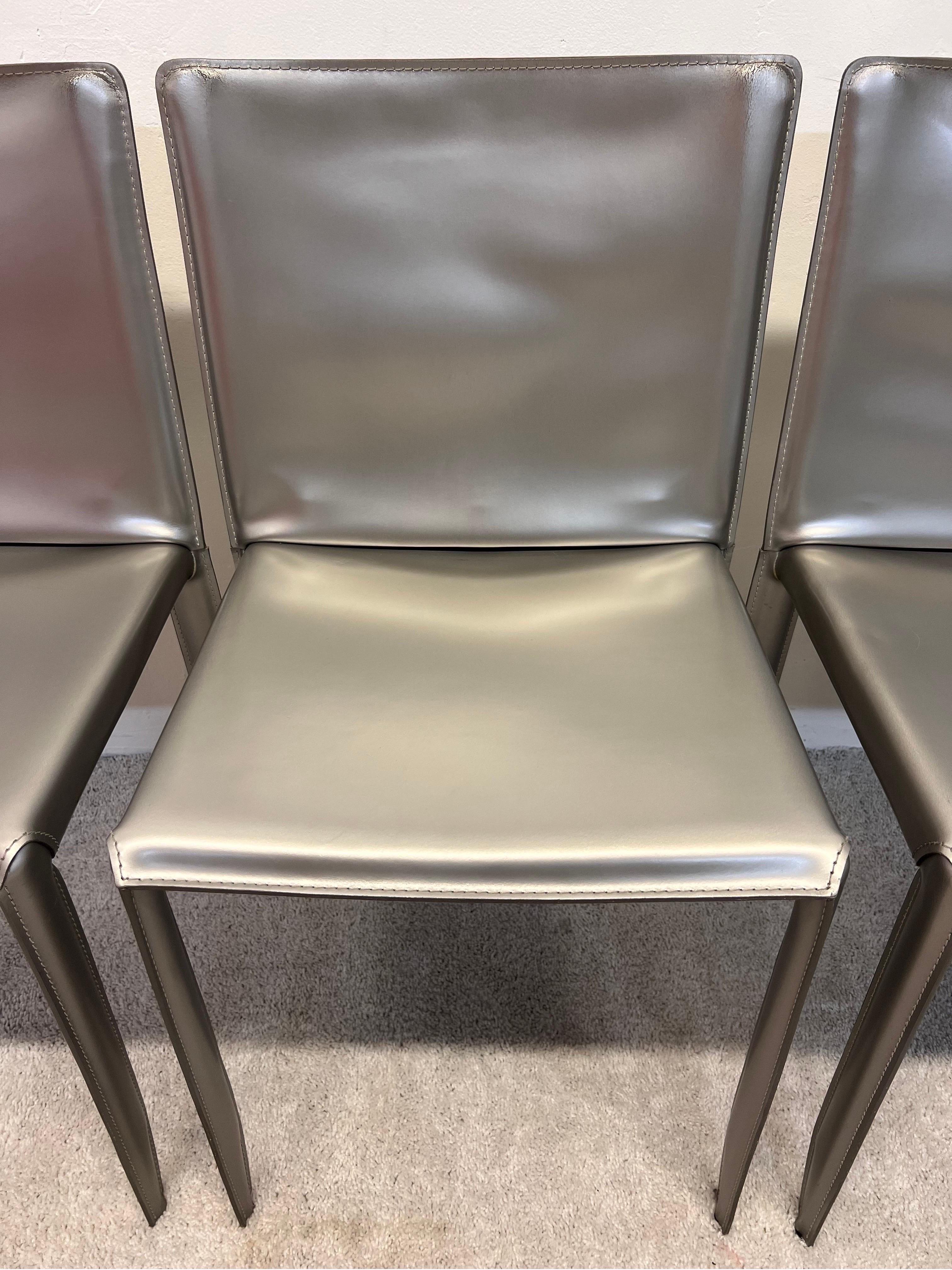 Steel Studio Kronos Metallic Leather Piuma Chairs for Cattelan Italia, Set of Four