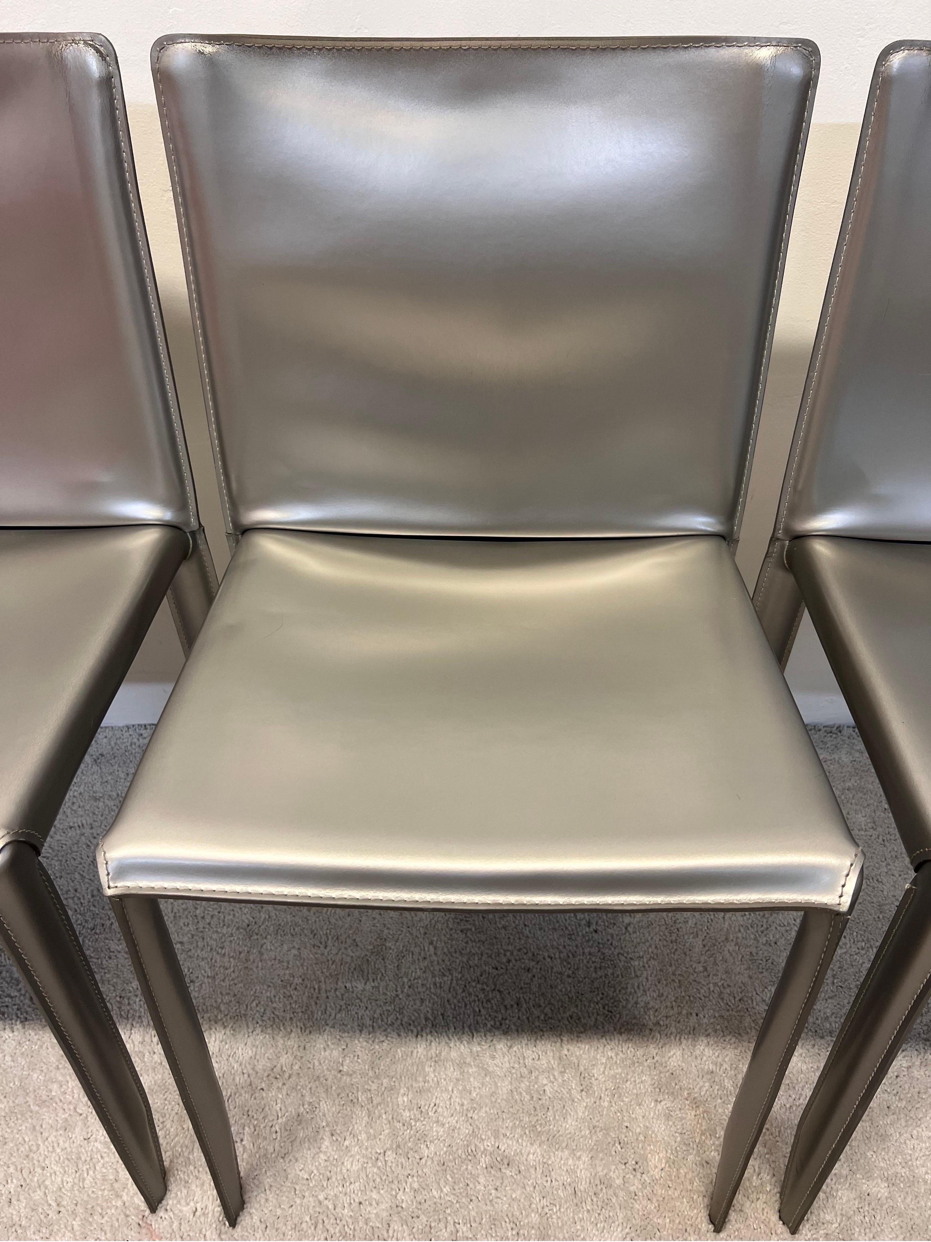 Studio Kronos Metallic Leather Piuma Chairs for Cattelan Italia, Set of Four 1