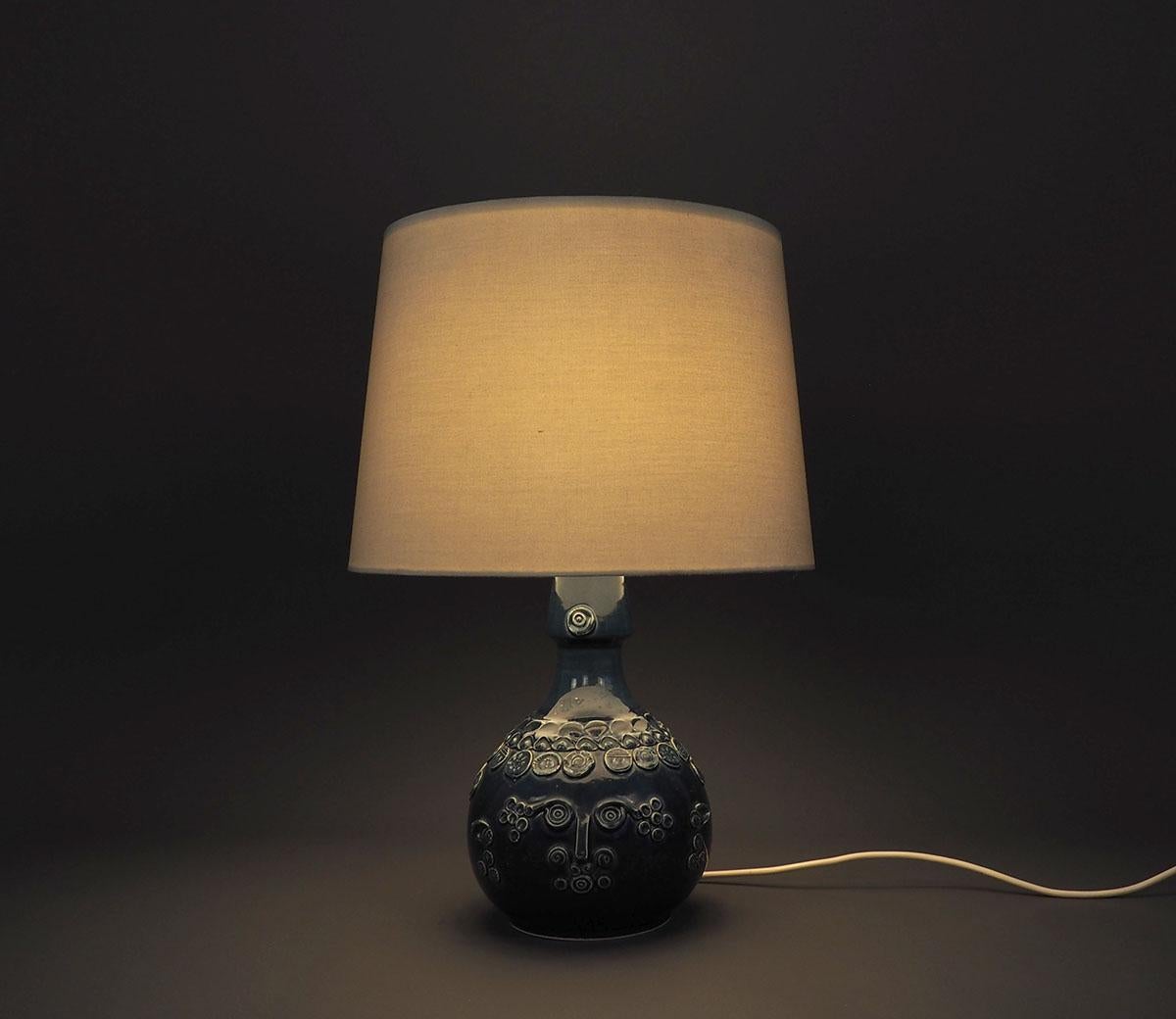 Porcelain Studio Line Blue Face Table Lamp by Bjørn Wiinblad for Rosenthal, 1960s For Sale