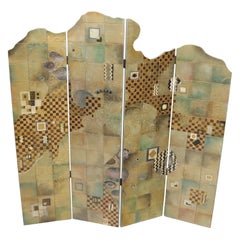 Studio Made Art Decorated Lacquered 4-Panel Room Divider Screen