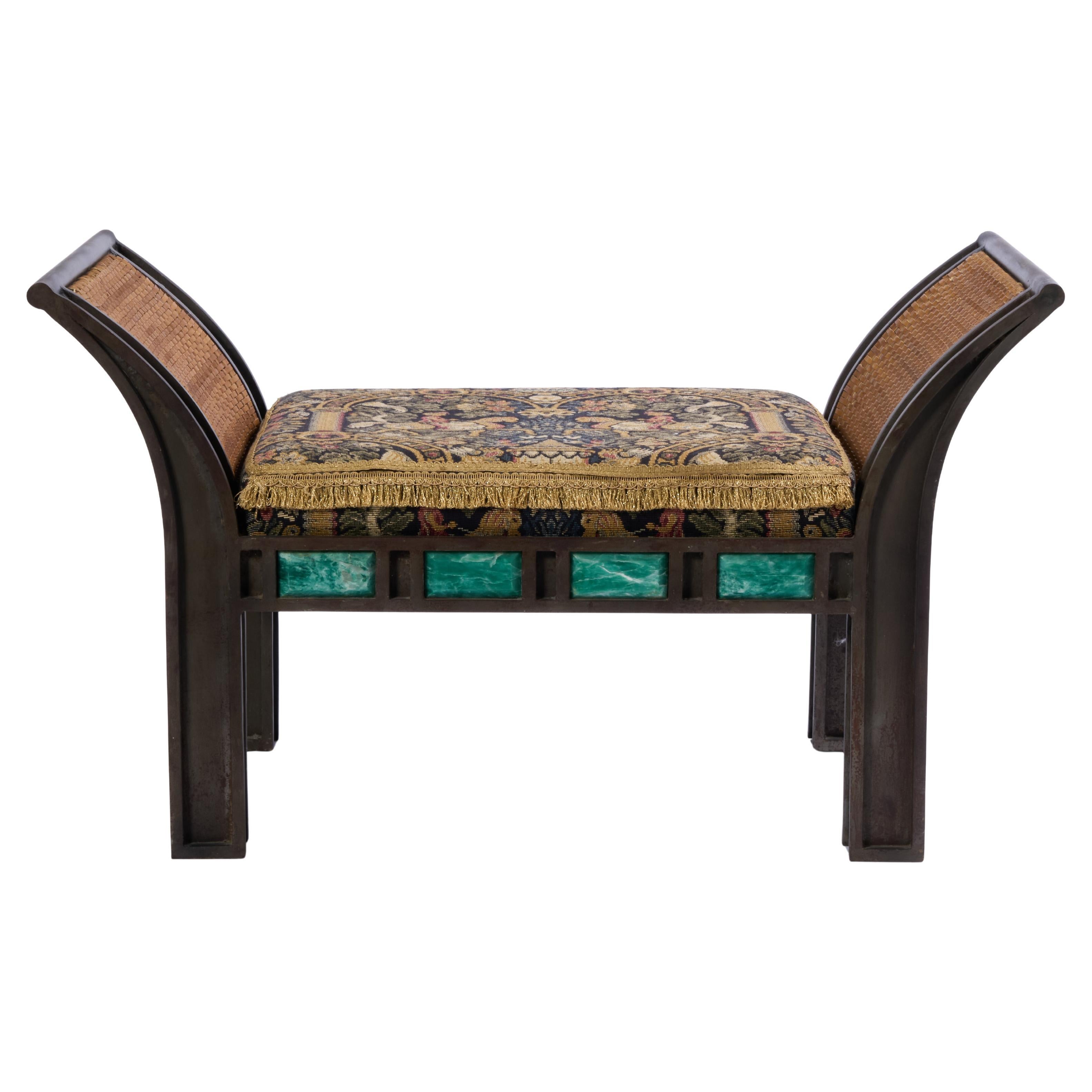 Studio Made Bank aus Stahl, Leder, Tapisserie-Stoff

Wirklich einzigartige und sehr gut gebaute Stahlbank mit eingelassenen 