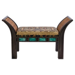 Studio Made Bench in Steel, Leather, Tapestry Fabric