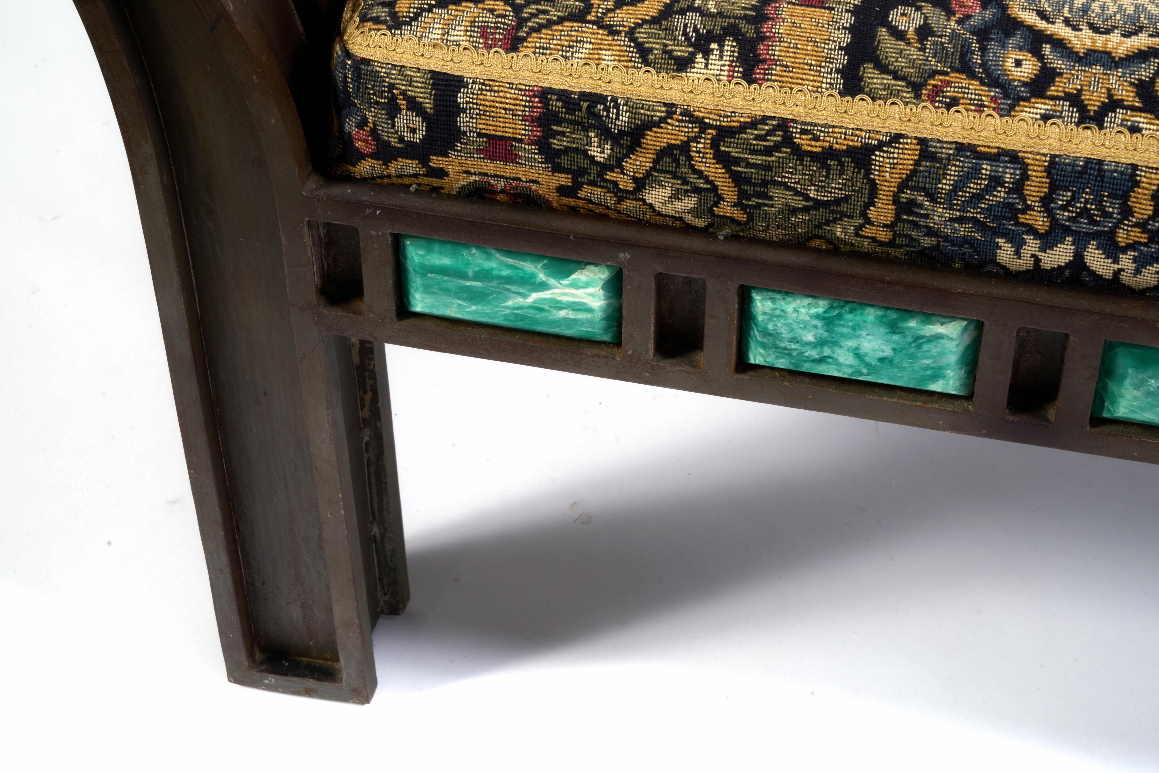 Studio Made Bench in Steel, Leather, Tapestry Fabric (Ende des 20. Jahrhunderts) im Angebot