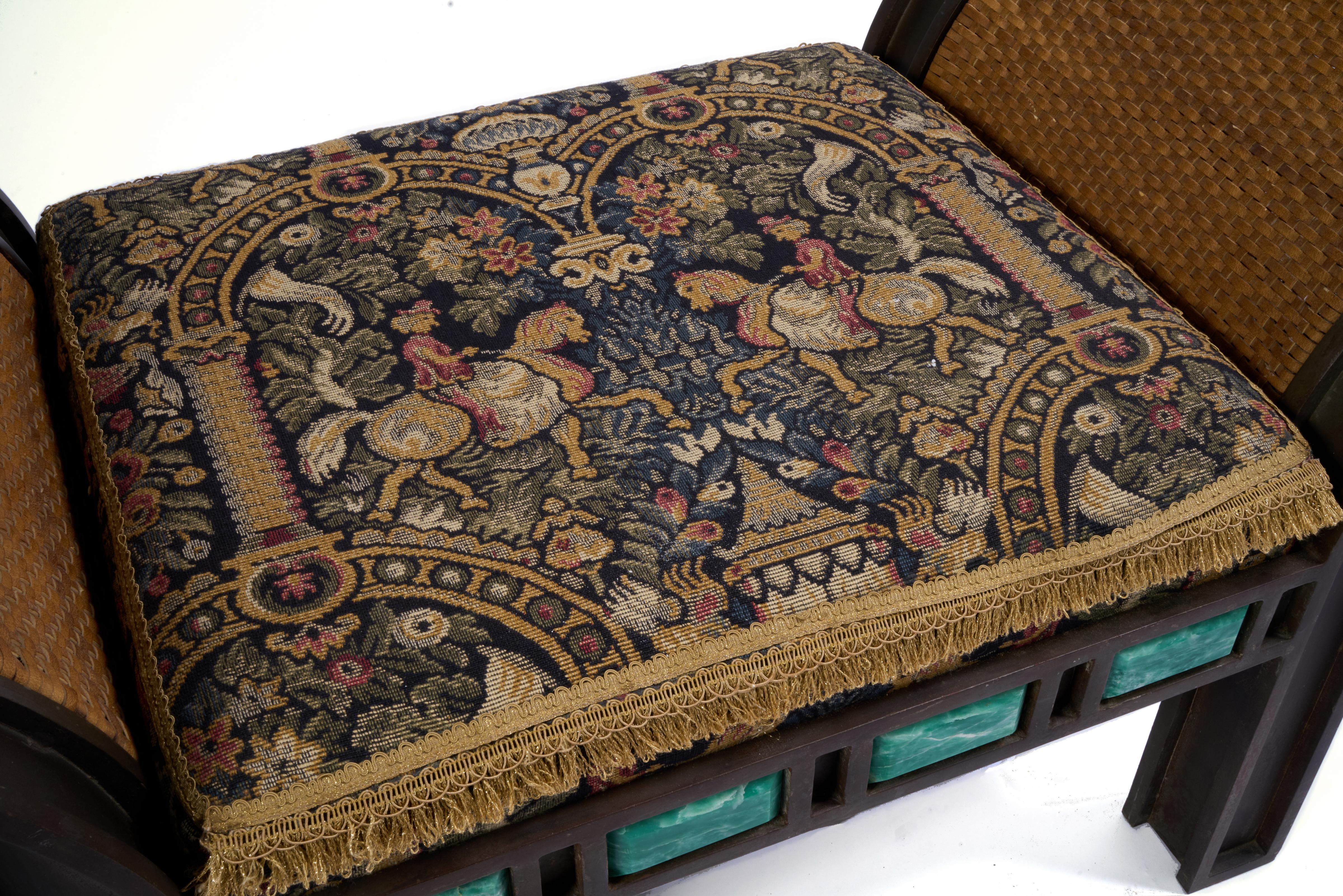 Studio Made Bench in Steel, Leather, Tapestry Fabric (Stahl) im Angebot