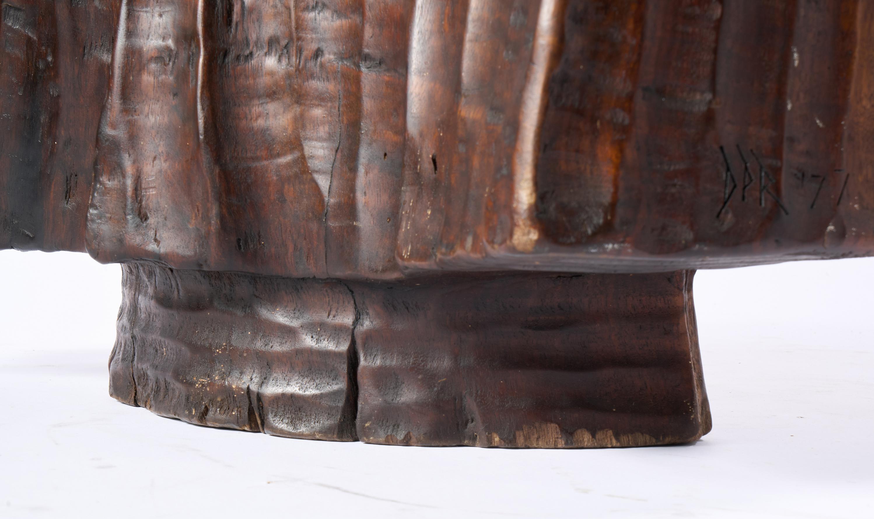 Scultura brutalista in legno di sapele realizzata in studio e firmata DPR, 1977 in vendita 12