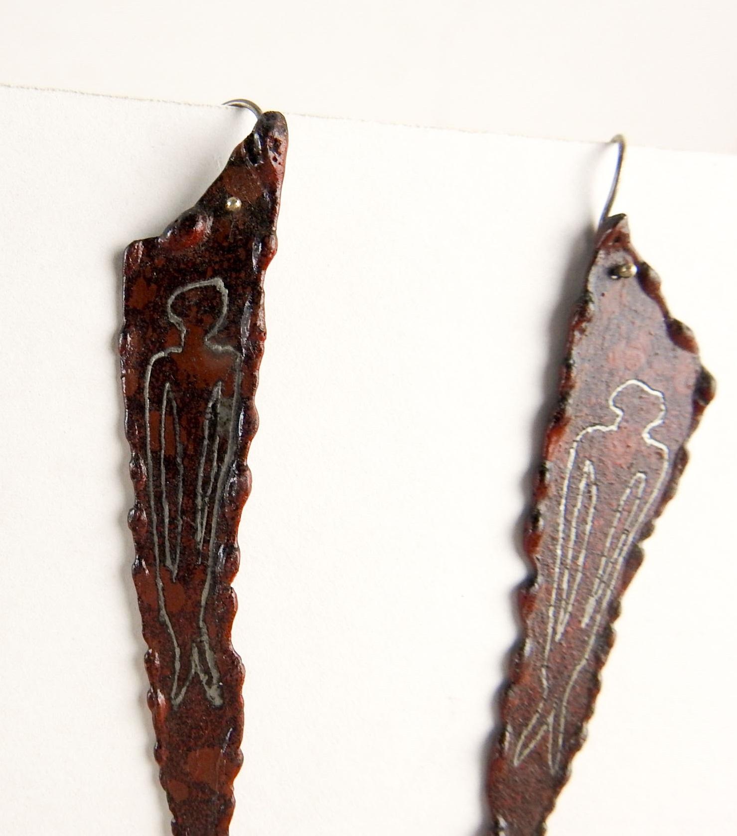Studio Made Brutalist Steel Painted & Etched Earrings In Good Condition For Sale In Seguin, TX
