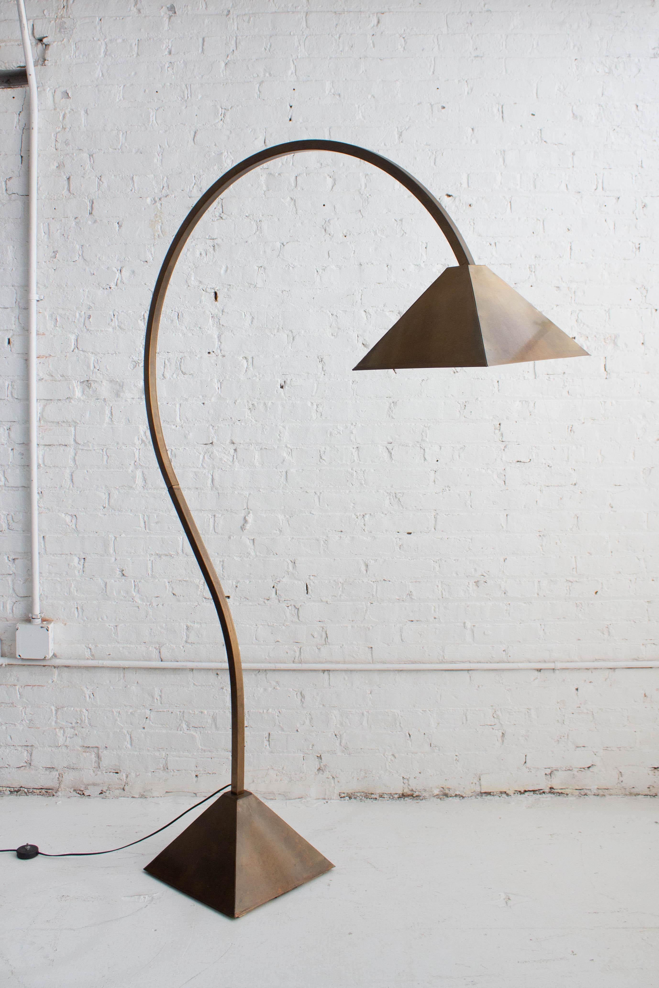 American Studio Made Burnished Brass Arc Floor Lamp For Sale