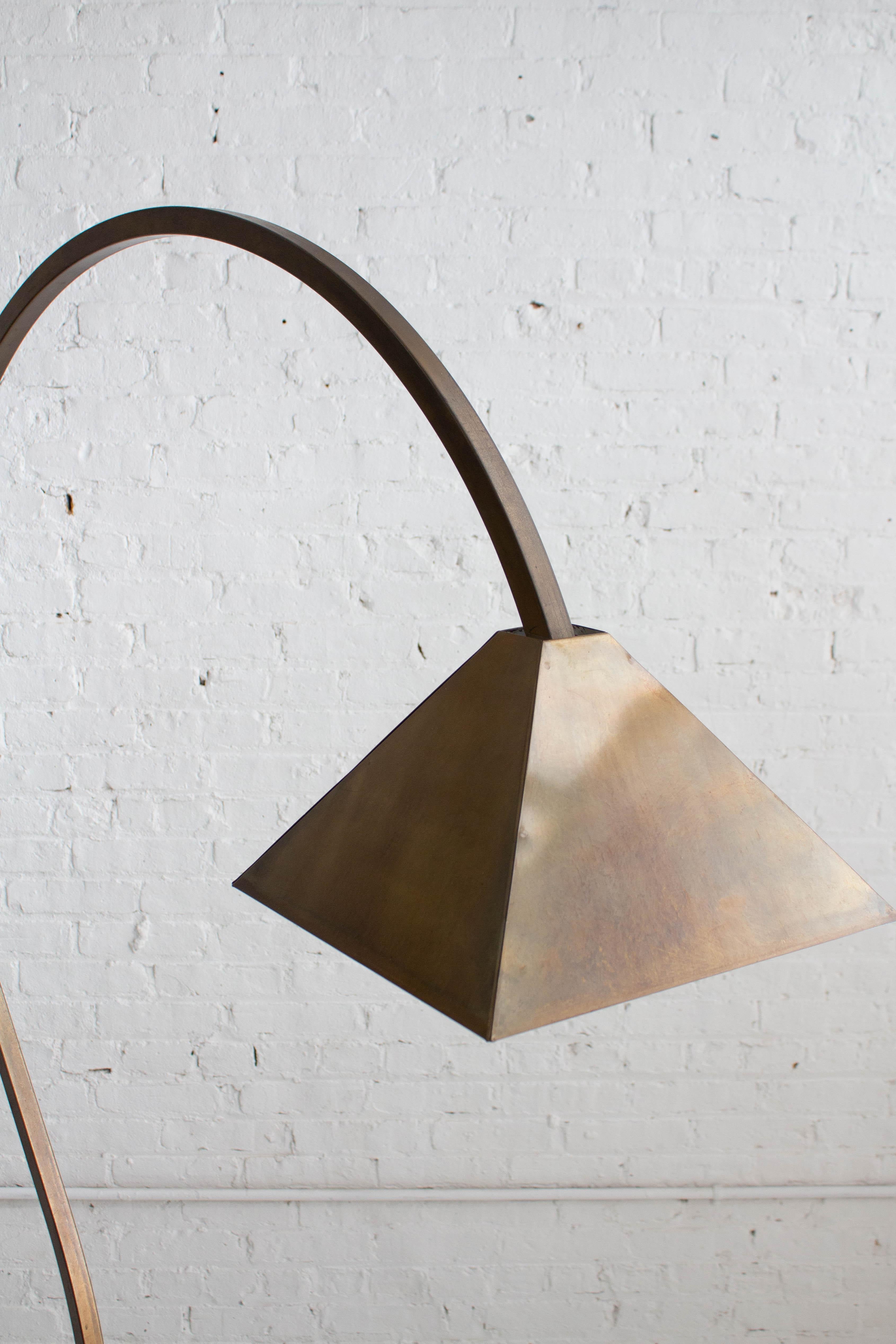 20th Century Studio Made Burnished Brass Arc Floor Lamp For Sale