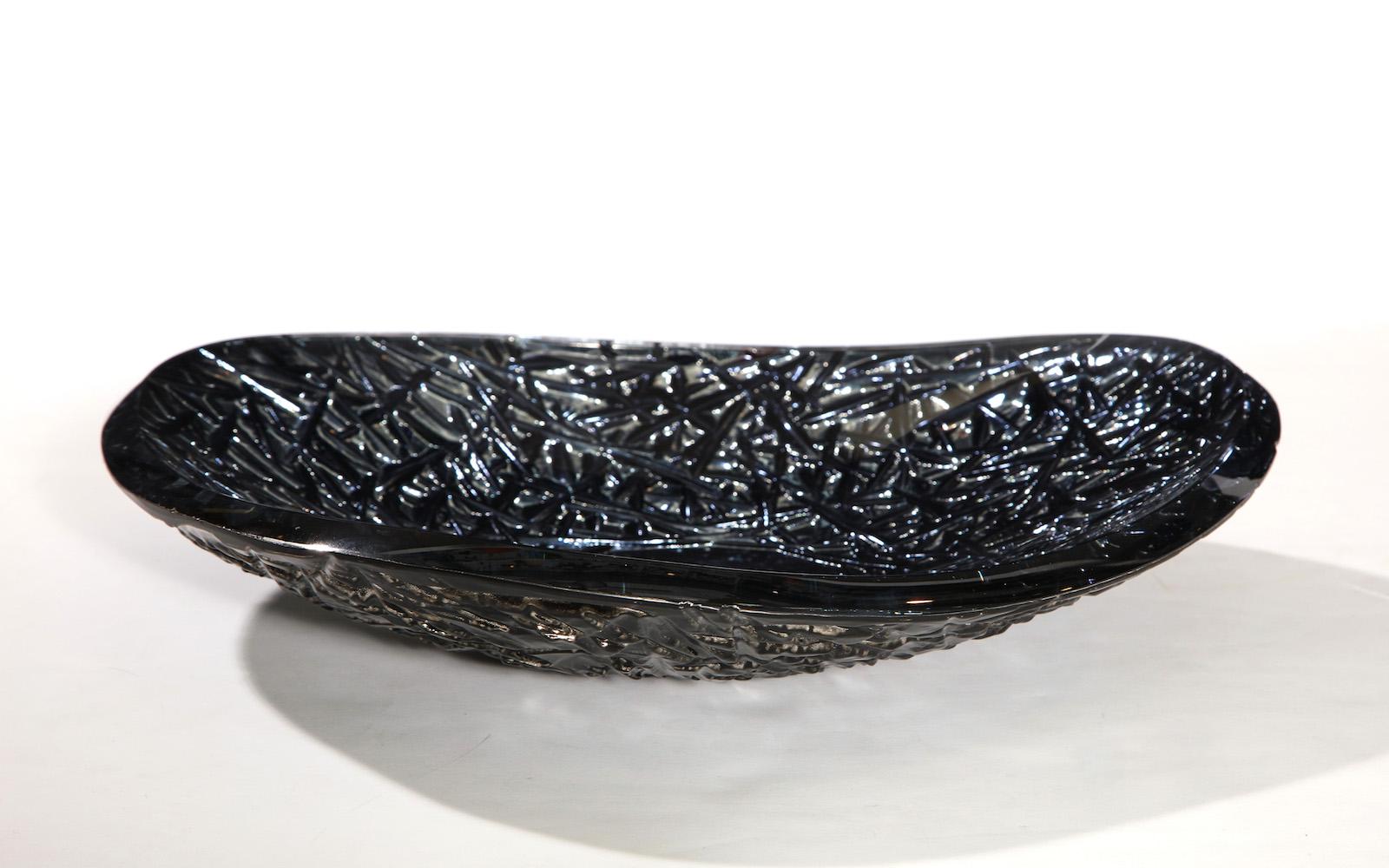 Italian Studio-Made Carved Glass Dish by Ghiró Studio, Medium