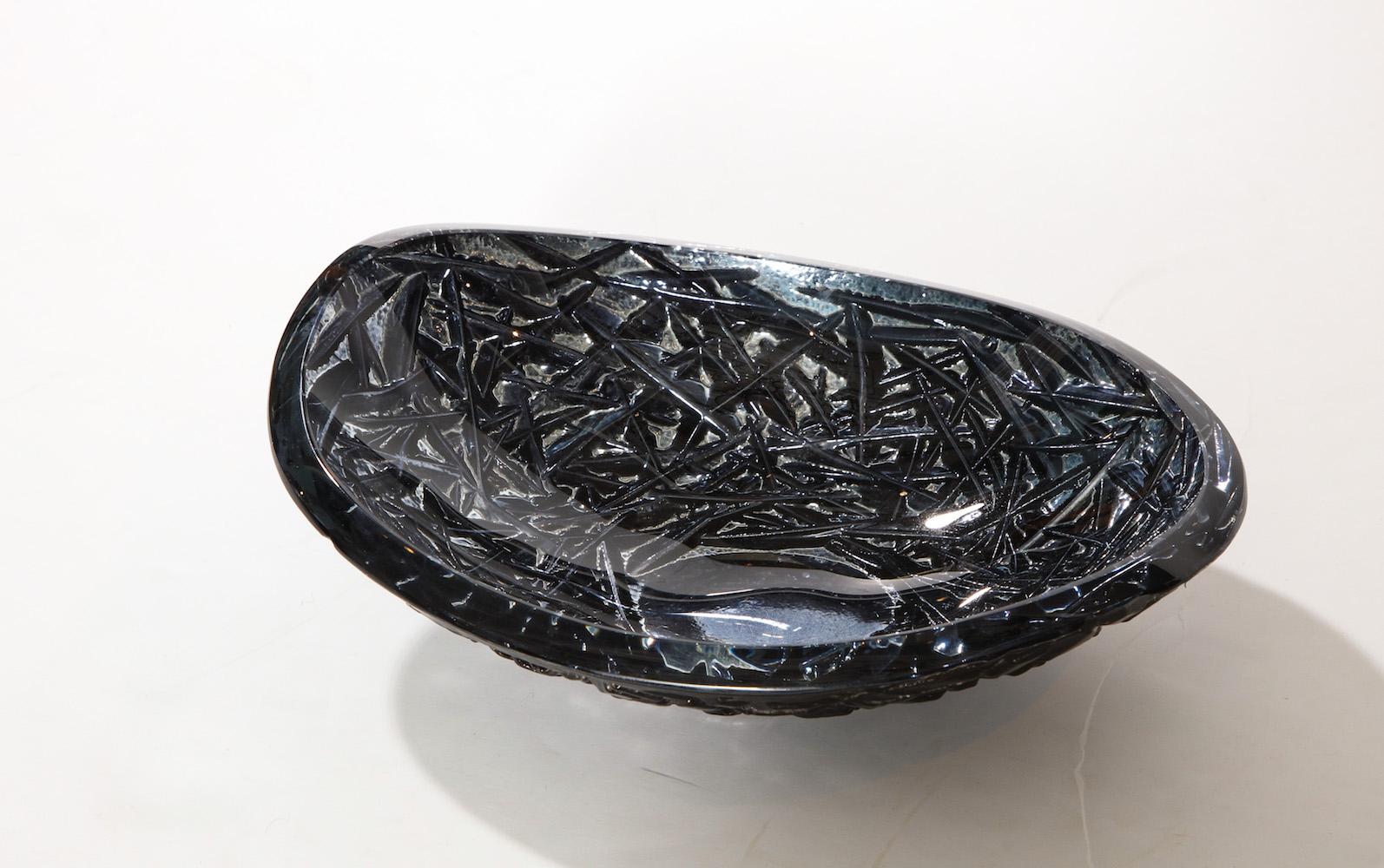 Contemporary Studio-Made Carved Glass Dish by Ghiró Studio, Small For Sale