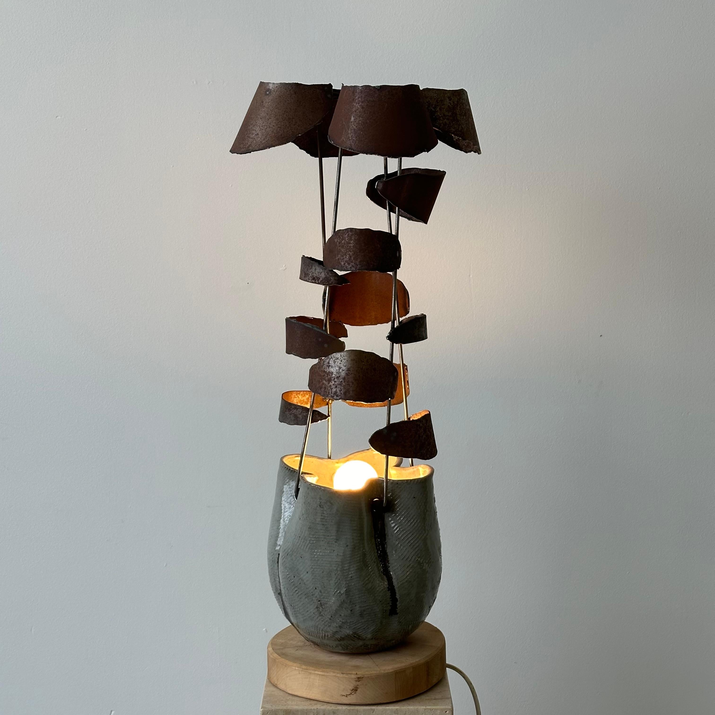 Studio-made Ceramic Brutalist Lamp In Good Condition For Sale In Chicago, IL