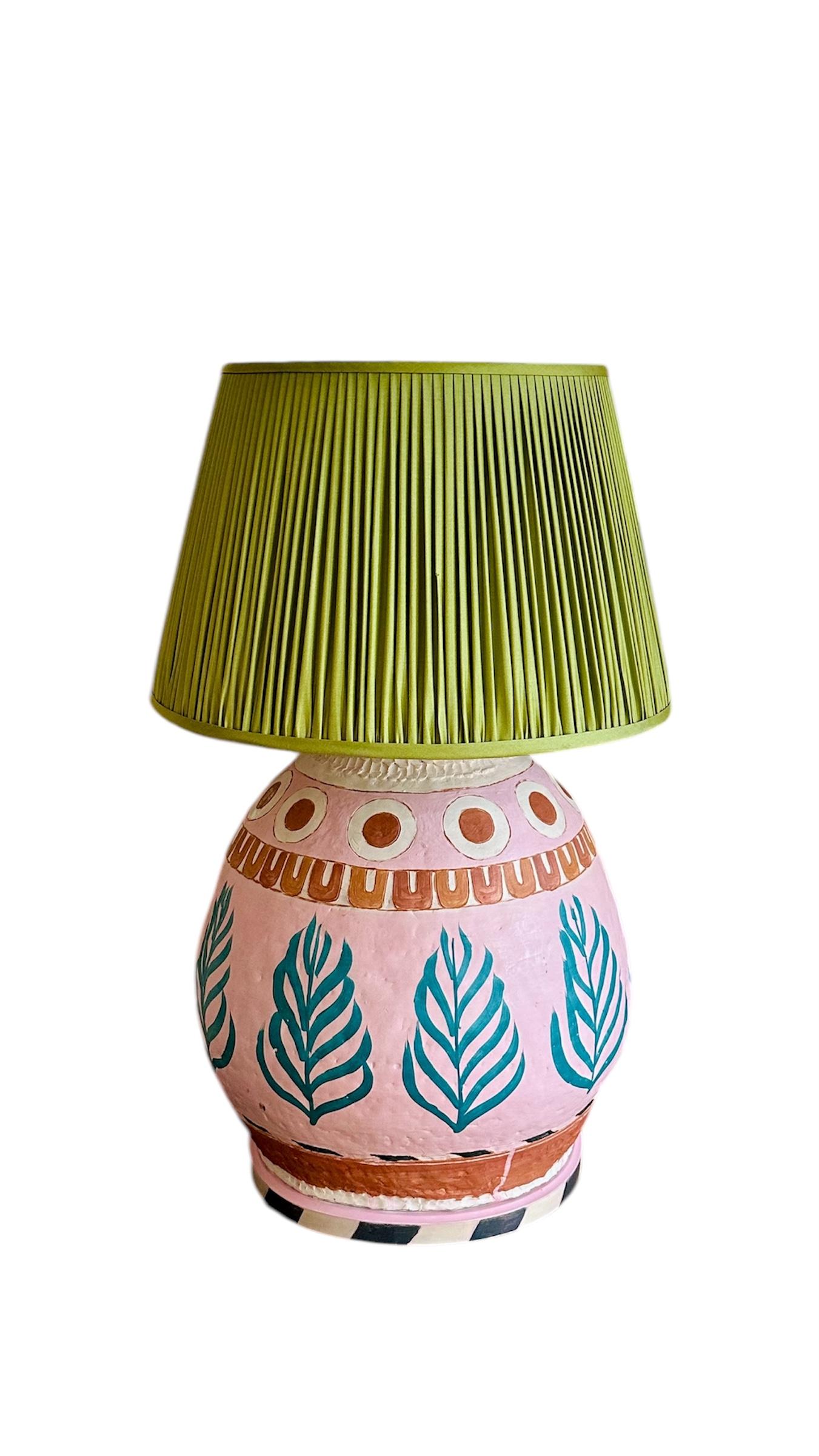 Studio made ceramic lamp in pink, rust and turquoise 3