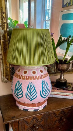 Studio made ceramic lamp in pink, rust and turquoise