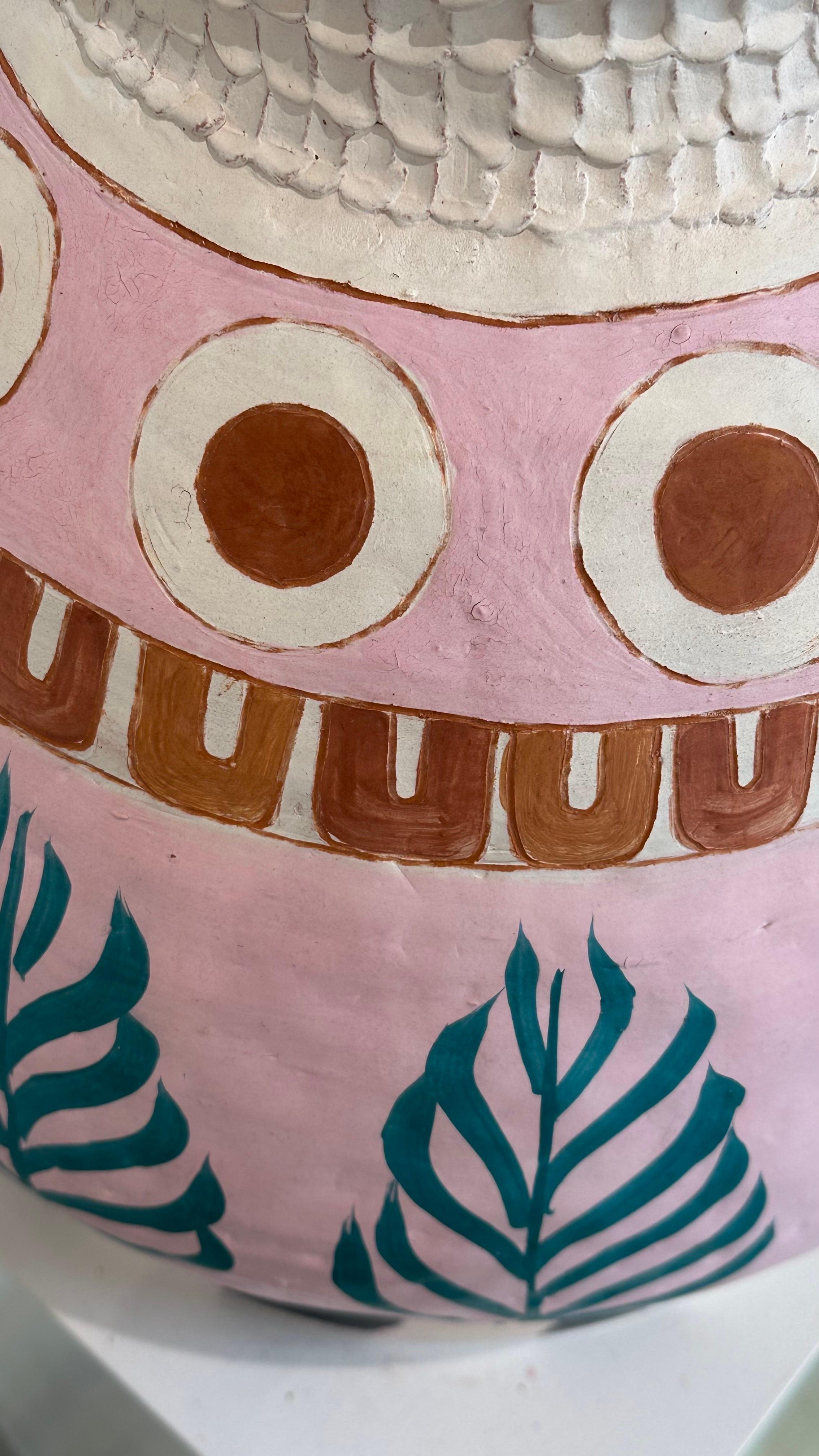 Hand-Crafted Studio made ceramic lamp in pink, rust and turquoise