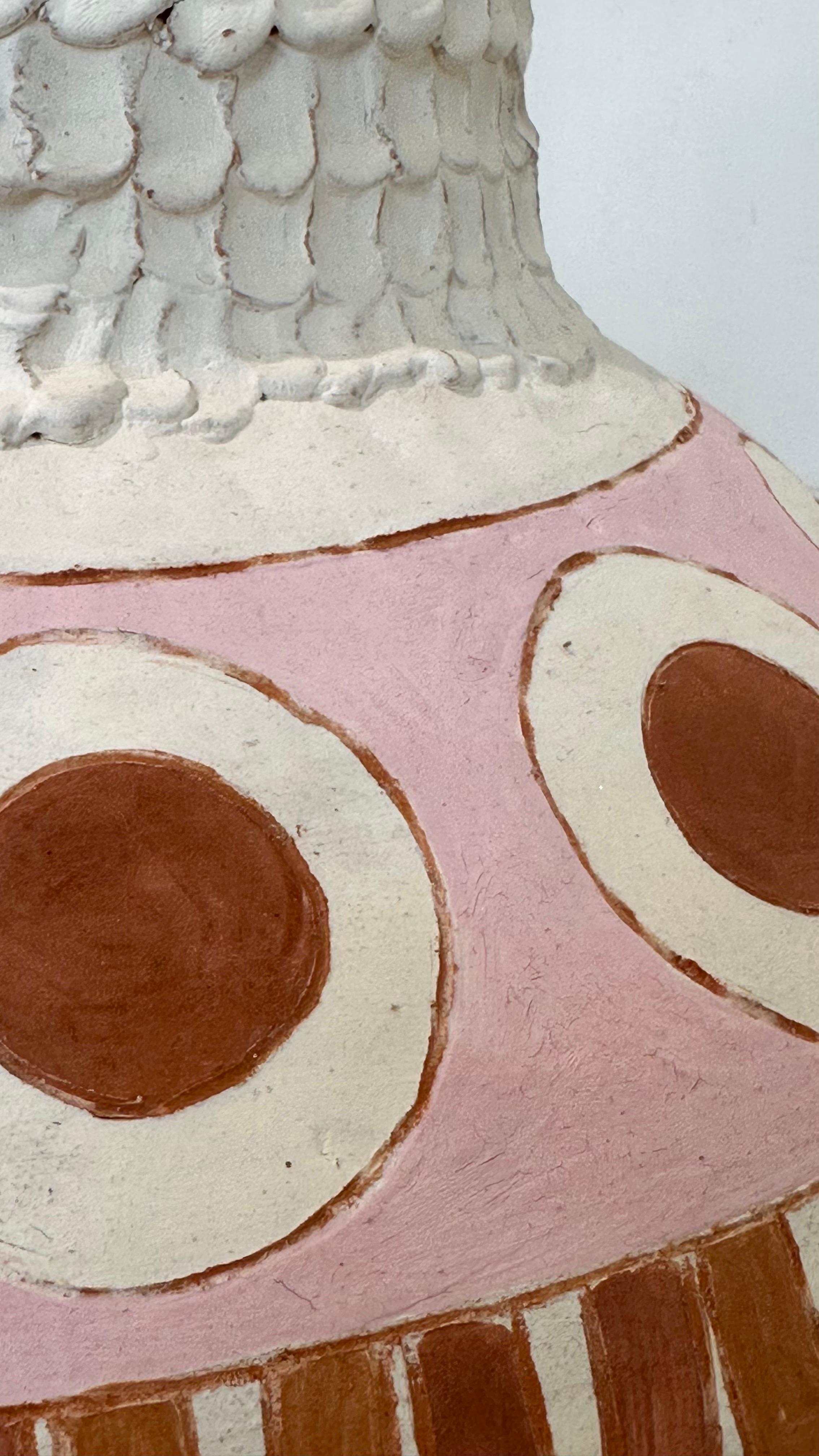 Studio made ceramic lamp in pink, rust and turquoise In New Condition In Charlottesville, VA