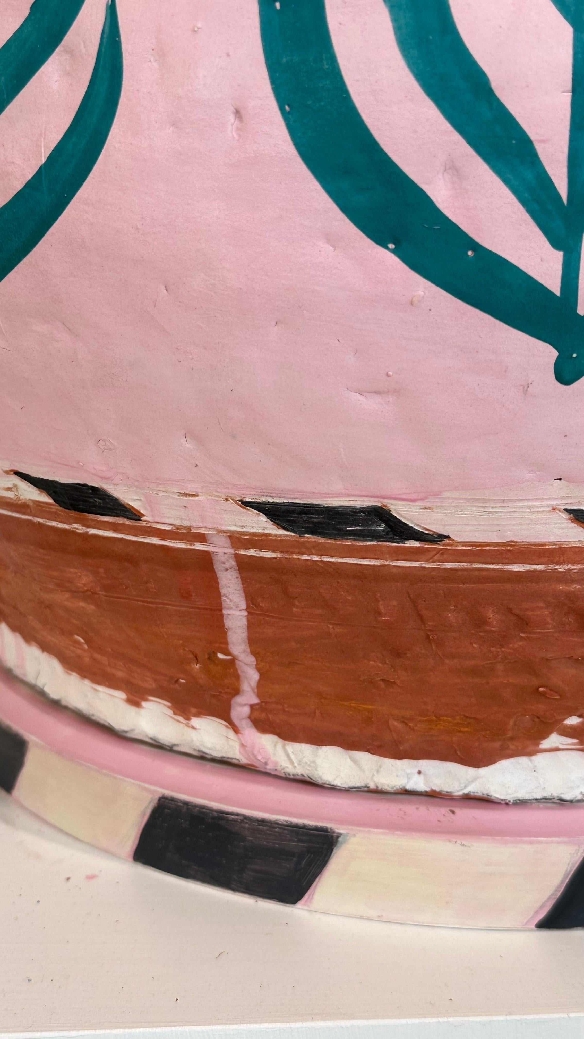Studio made ceramic lamp in pink, rust and turquoise 2