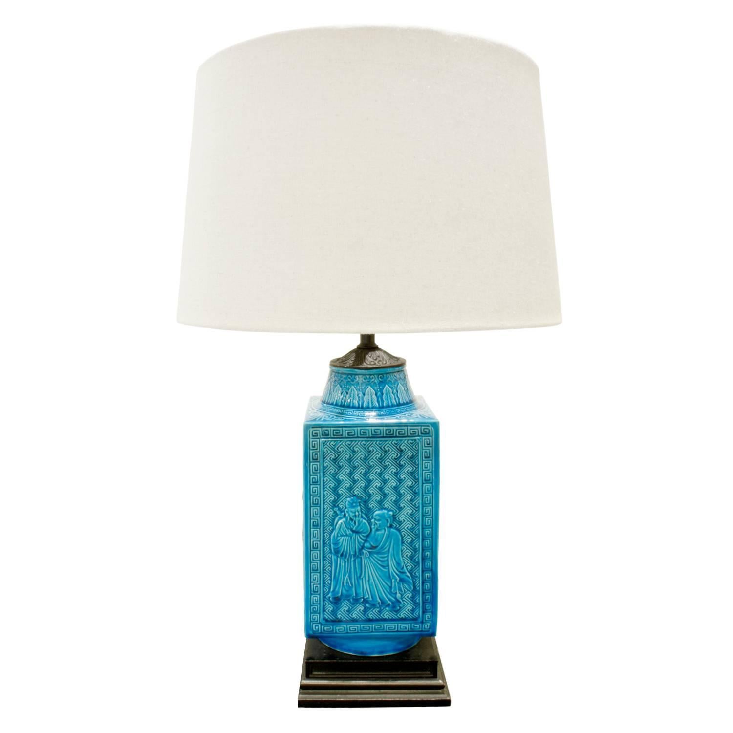 Keramik-Tischlampe mit chinesischen Motiven, Studio Studio, 1950er Jahre (Moderne der Mitte des Jahrhunderts) im Angebot