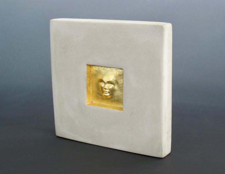 Studio Made Concrete and Gold Gilt Relief Art Tiles, Set of Four Hand