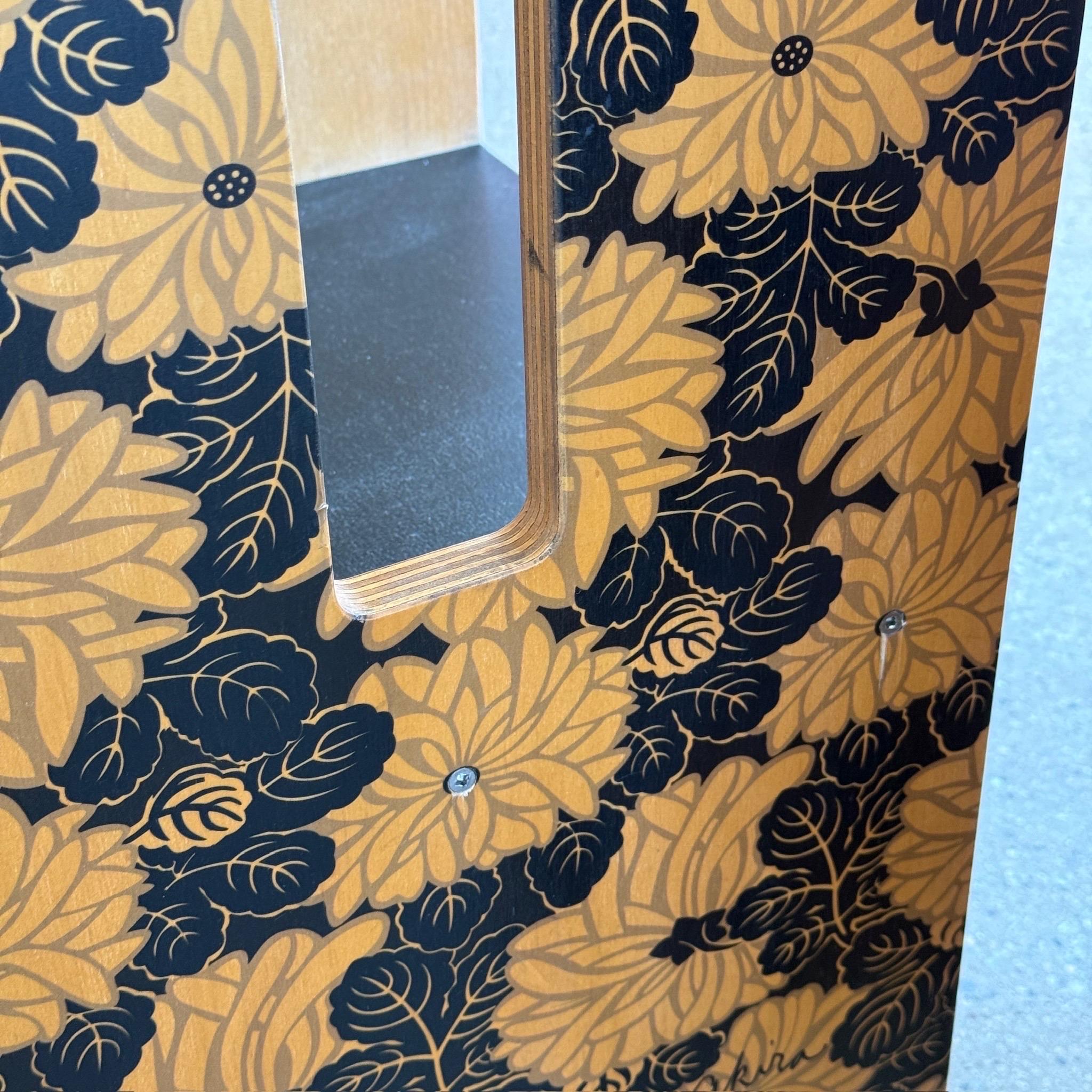 Wood Studio Made Counter Stools with Chinoiserie Print For Sale