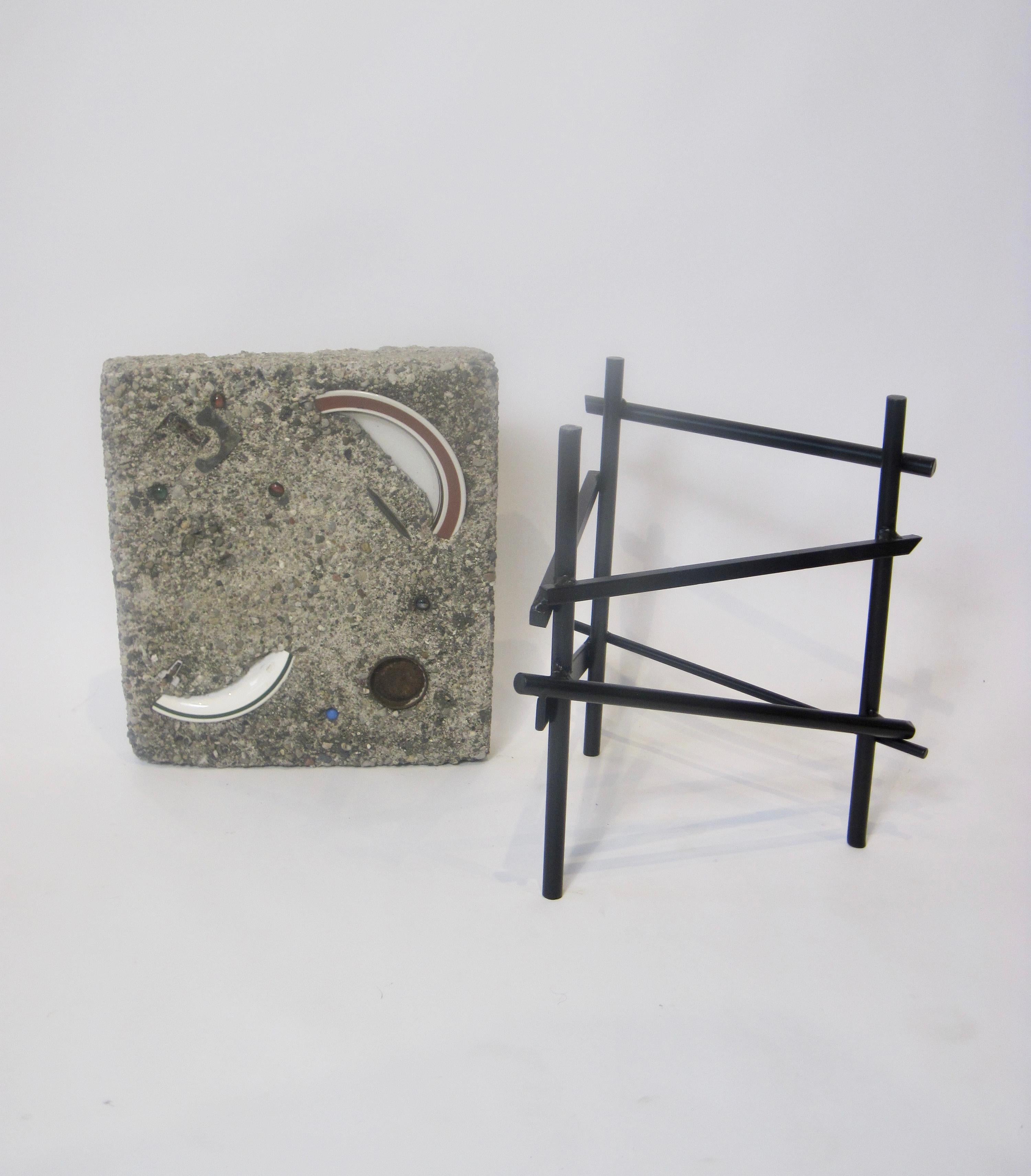 Studio Made Found Objects Cement Table with Sculptural Steel Base (Table en ciment avec base sculpturale en acier)  en vente 6