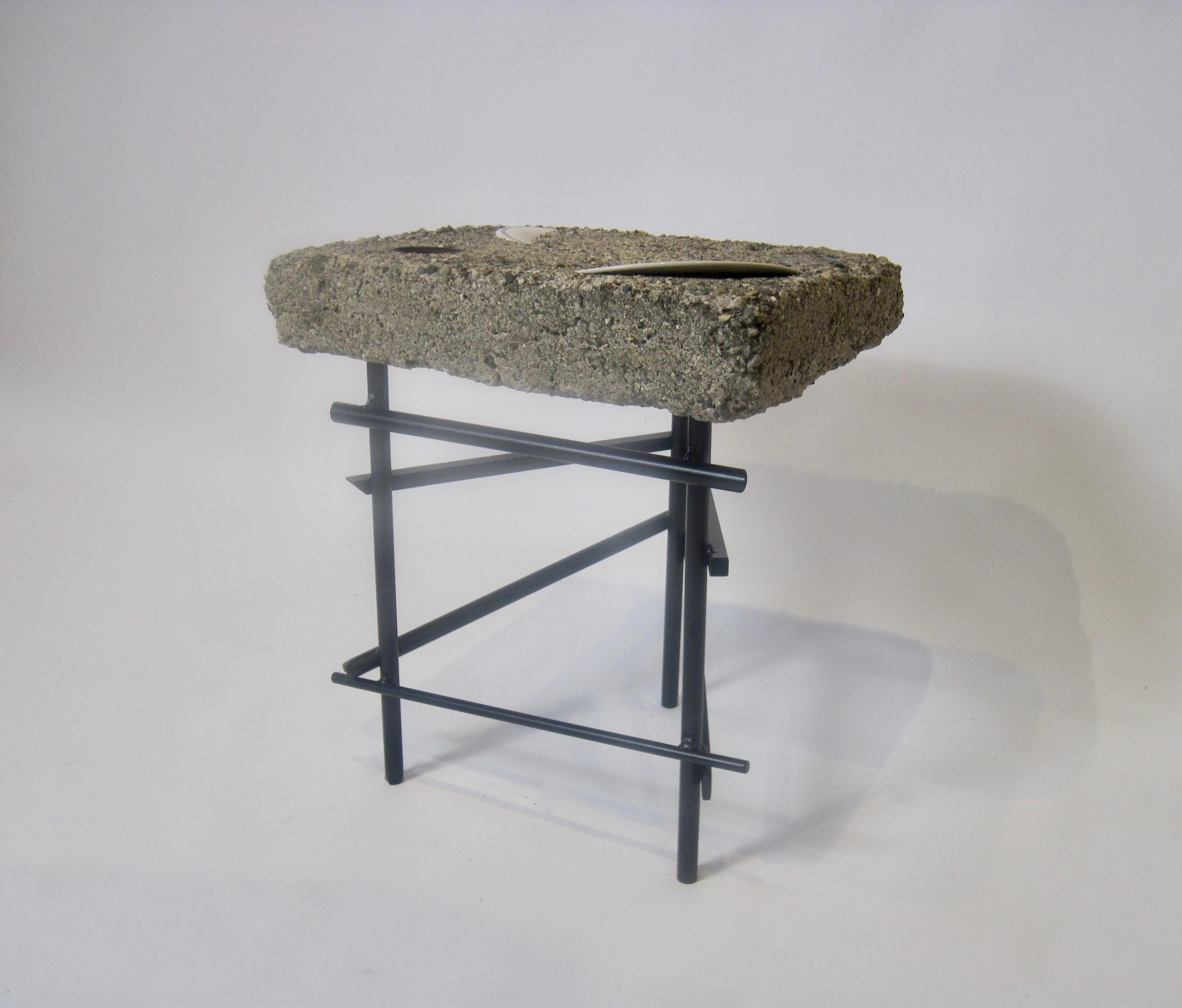 Studio Made Found Object Cement Table with Sculptural Steel Base  In Good Condition For Sale In Ferndale, MI