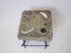Studio Made Found Object Cement Table with Sculptural Steel Base