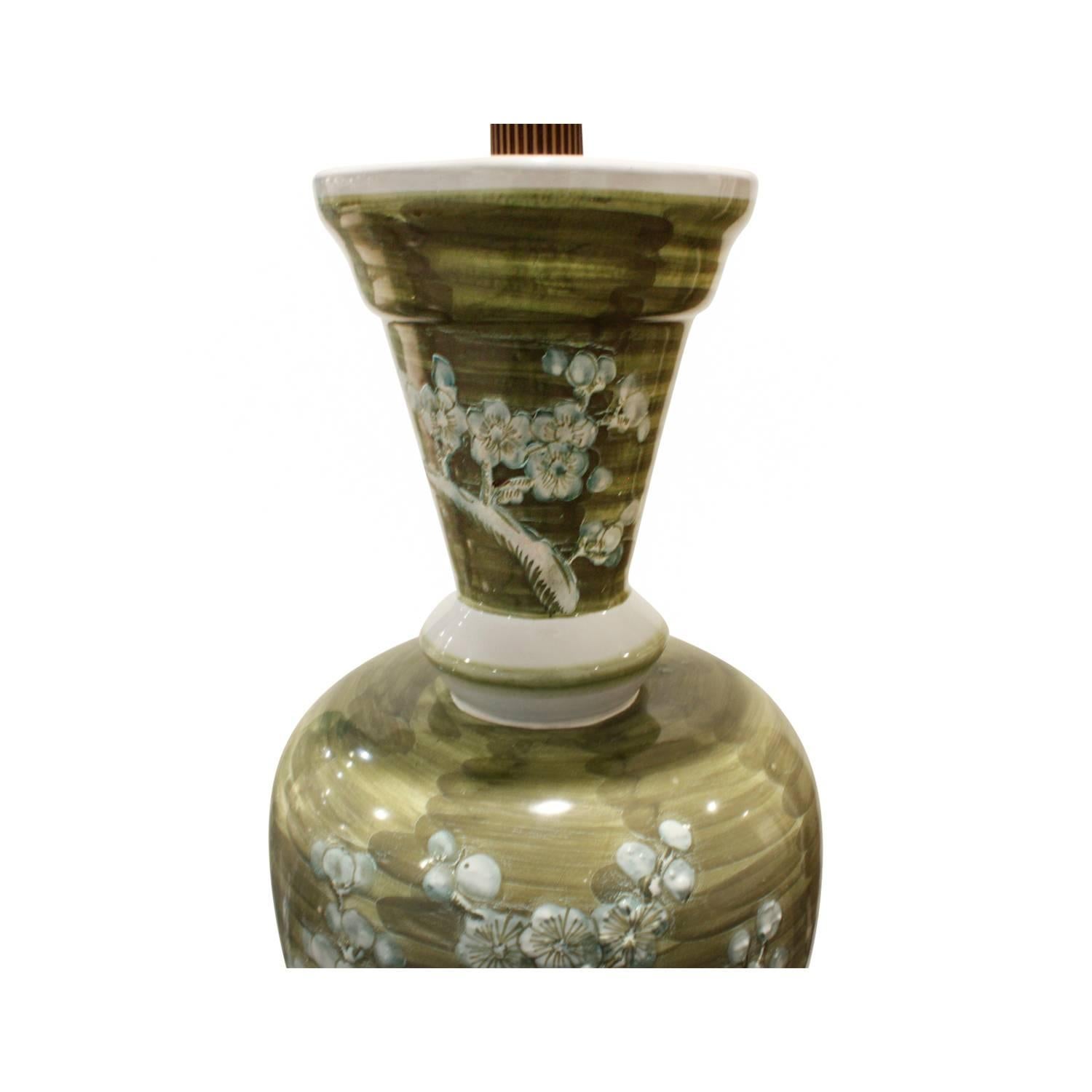 Modern Studio Made French Hand-Painted Porcelain Table Lamp, 1950s For Sale