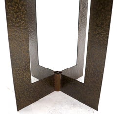 Studio Made Hammered Braised Copper Base Round Travertine Top Side End Table