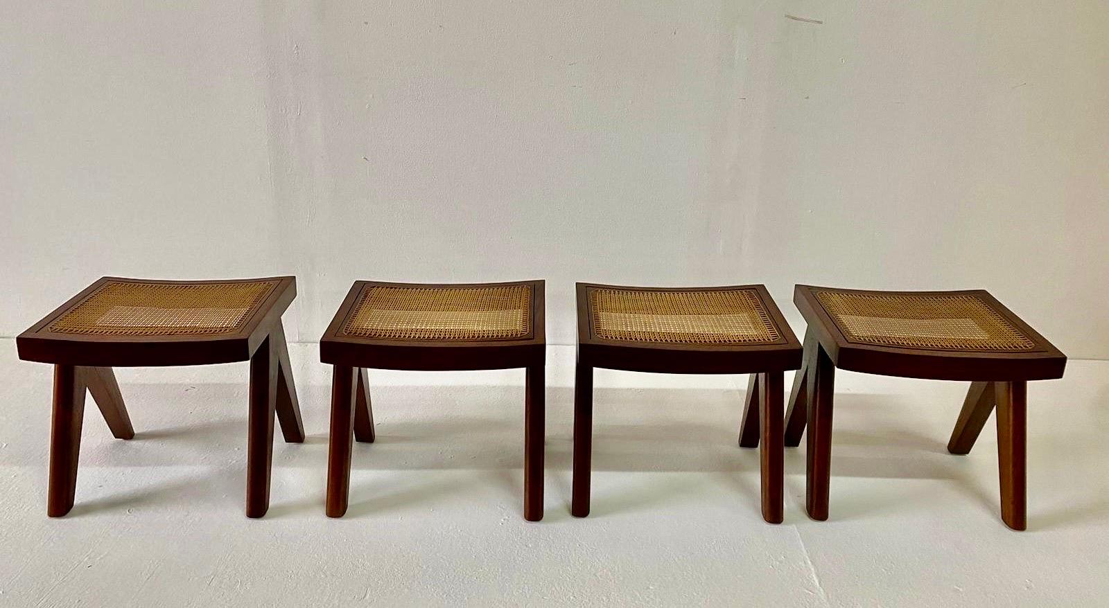 Studio Made Heavy Teak Stools - Manner of Jeanneret (2 Pairs Available) For Sale 6