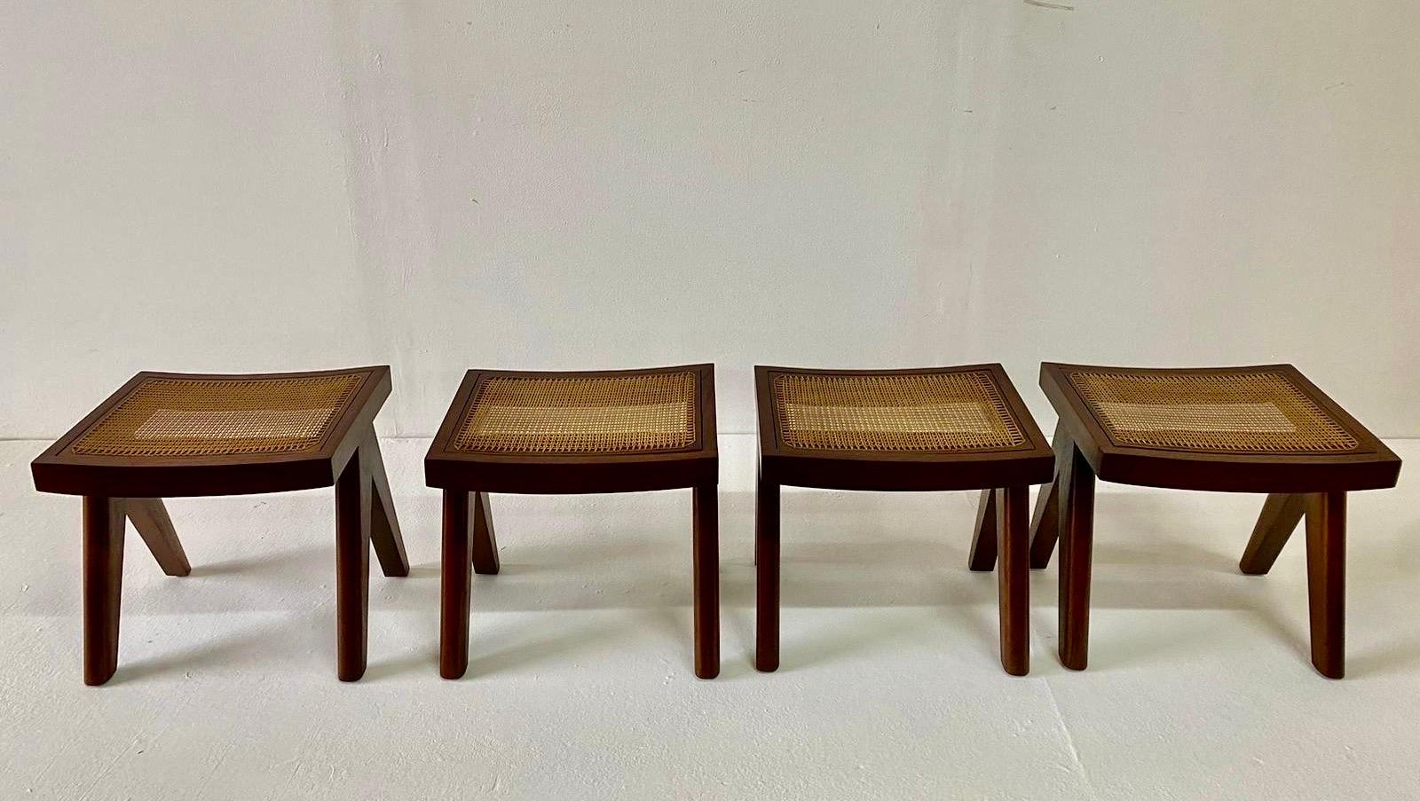 Studio Made Heavy Teak Stools - Manner of Jeanneret (2 Pairs Available) For Sale 7