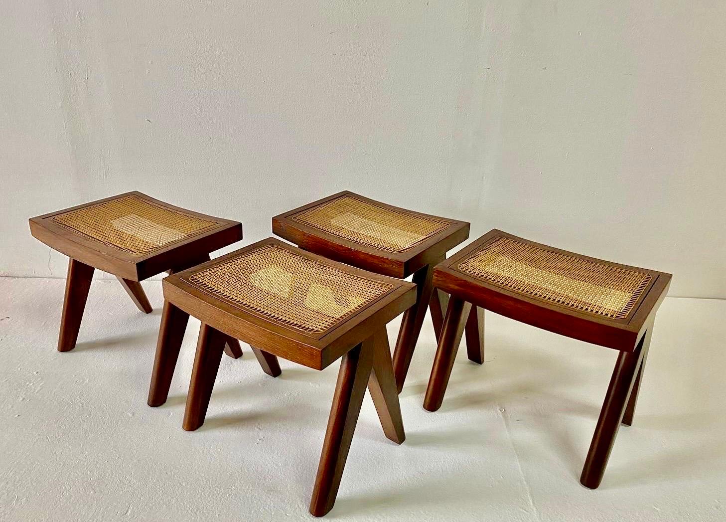 Studio Made Heavy Teak Stools - Manner of Jeanneret (2 Pairs Available) For Sale 8