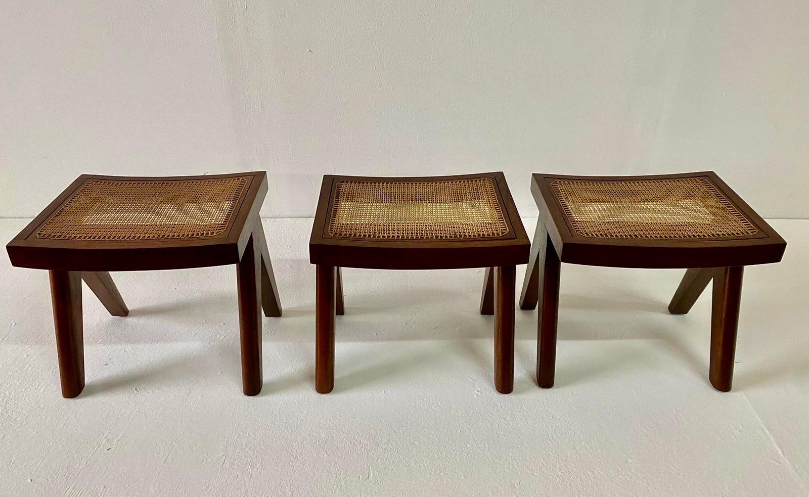 Studio Made Heavy Teak Stools - Manner of Jeanneret (2 Pairs Available) For Sale 2