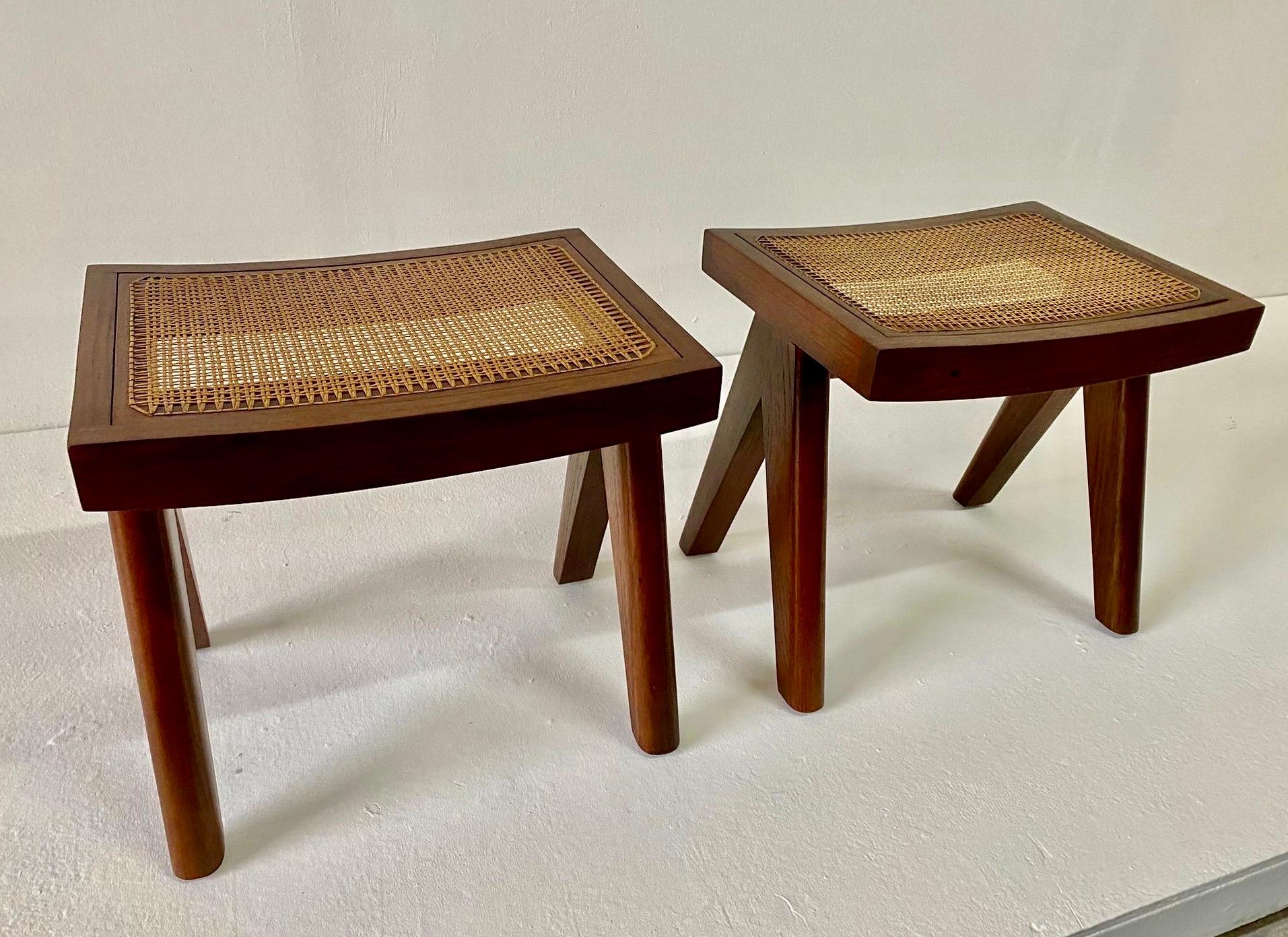 Studio Made Heavy Teak Stools - Manner of Jeanneret (2 Pairs Available) For Sale 3