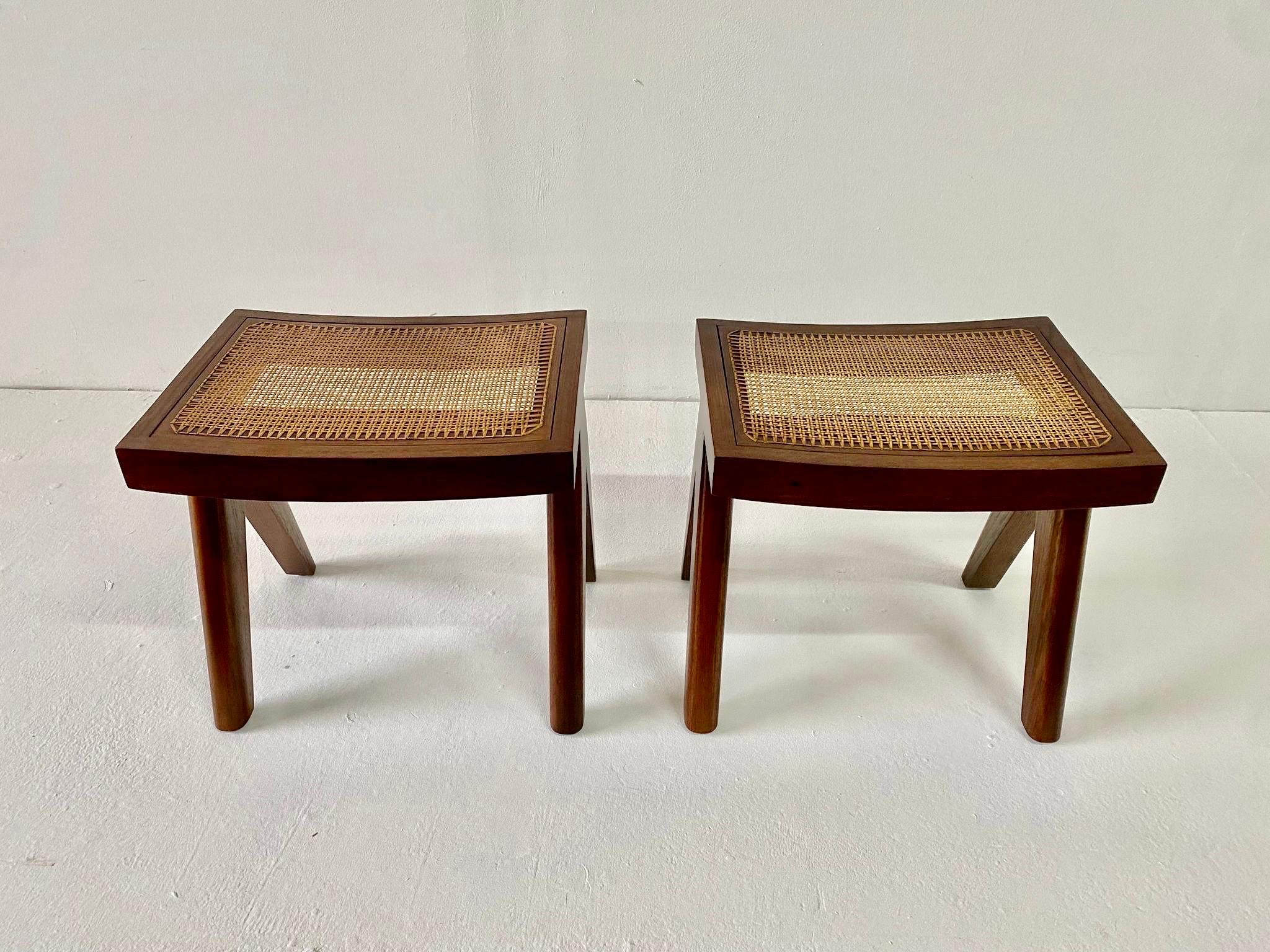 Studio Made Heavy Teak Stools - Manner of Jeanneret (2 Pairs Available) For Sale 4