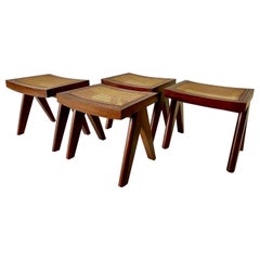 Studio Made Heavy Teak Stools - Manner of Jeanneret (2 Pairs Available)