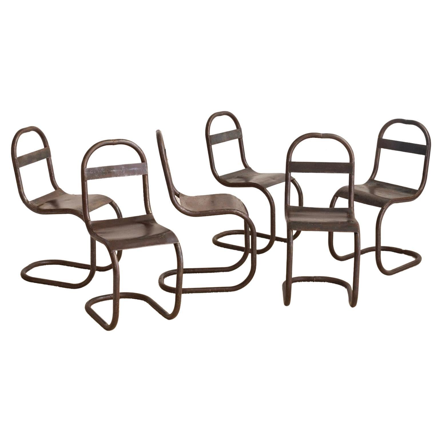 Studio Made Industrial Cantilever Dining Chairs, Set of 6