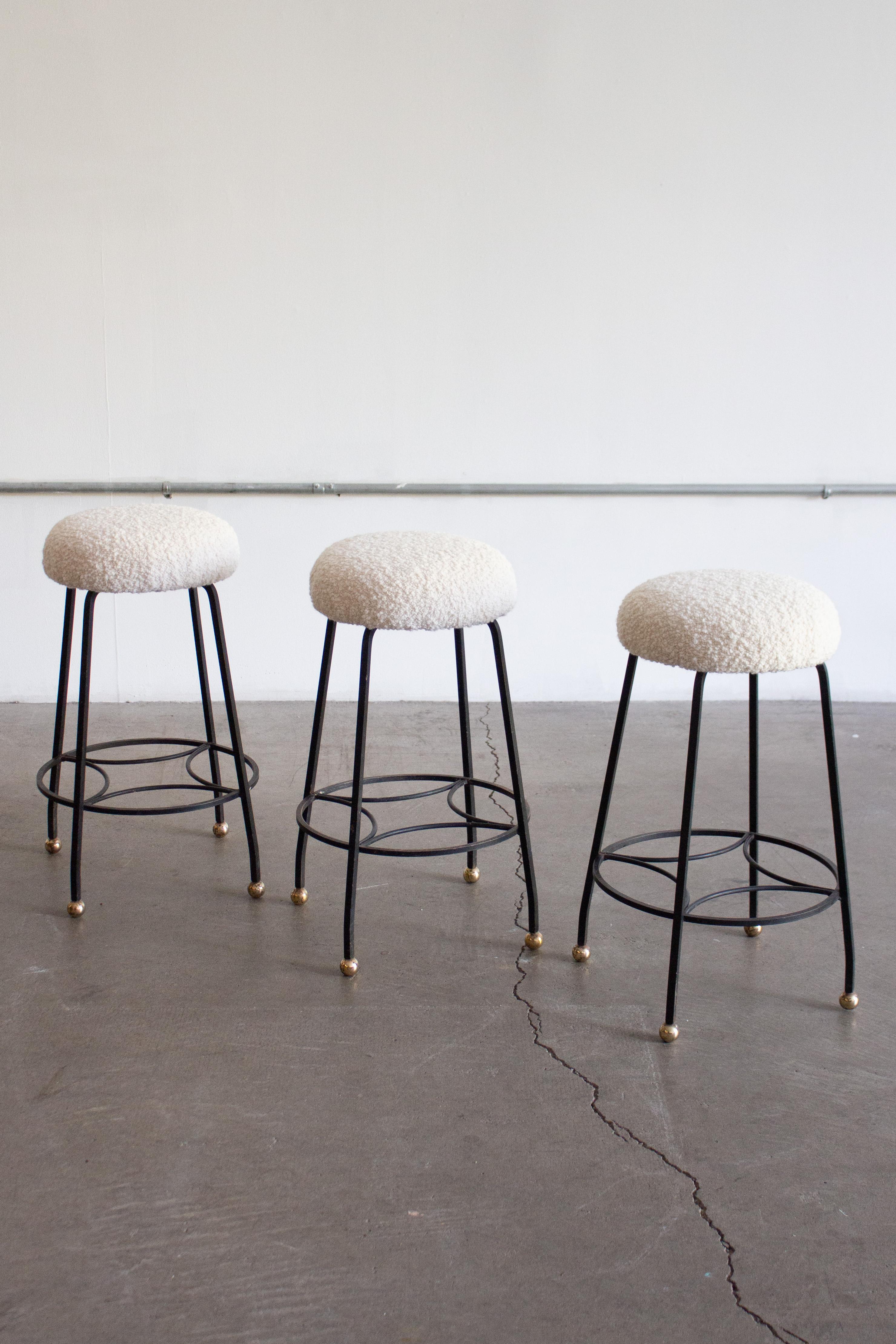 Mid-Century Modern Studio Made Iron Counter Stools, a Set of 3 For Sale