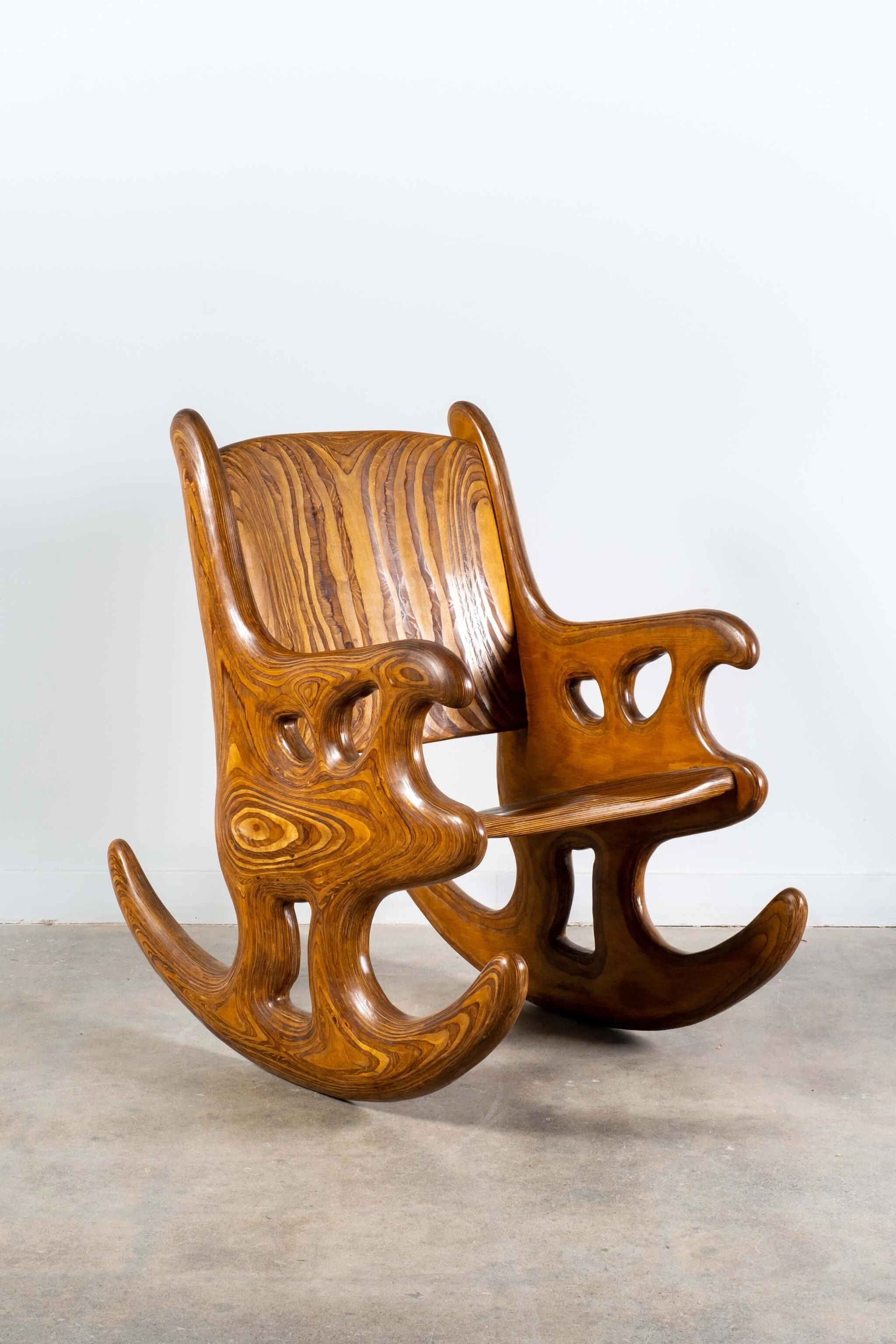American Studio Made Laminated Wood Rocking Chair by Douglas Hackett For Sale